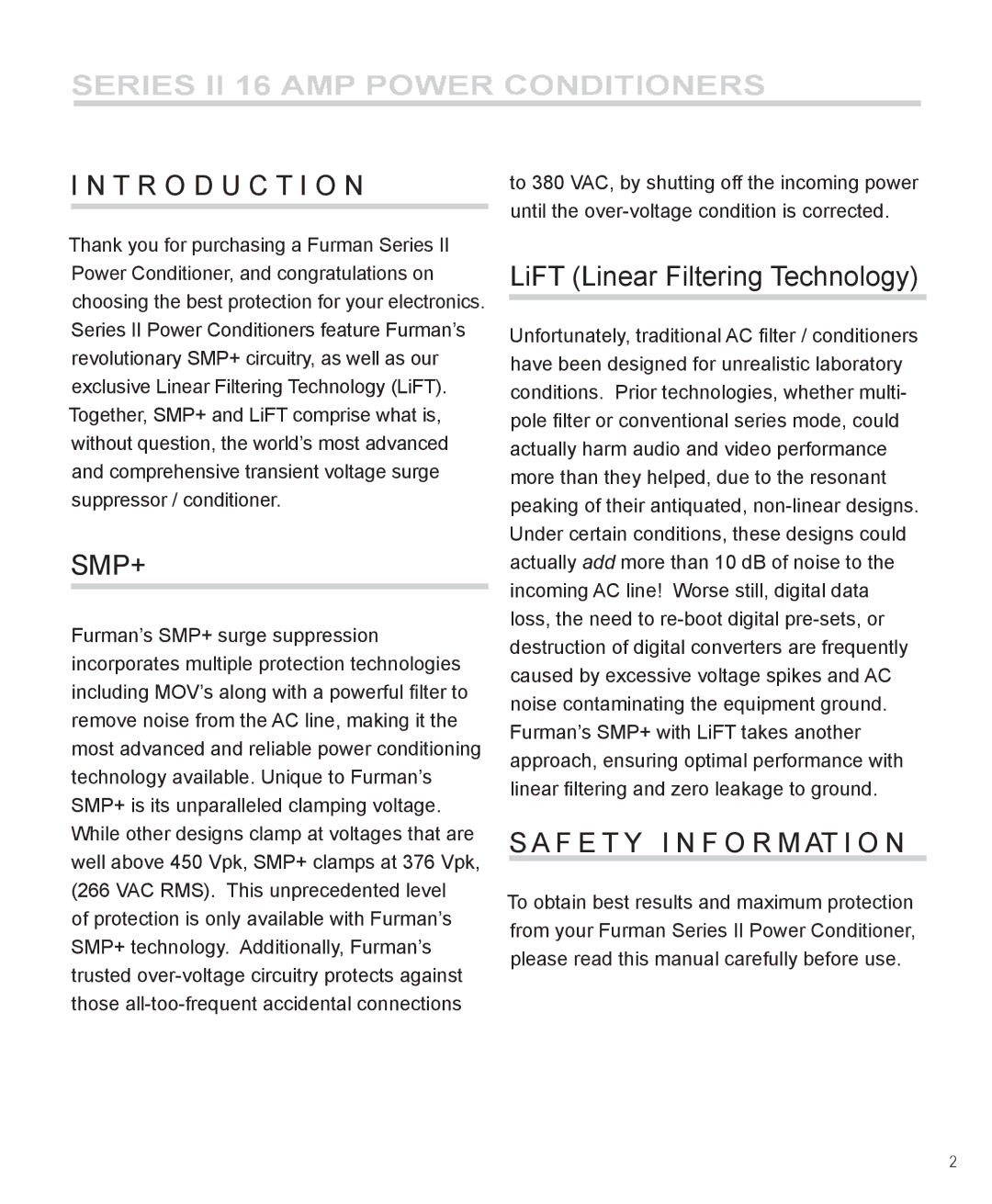 Furman Sound PL-PRO E II, PL-PRO PE II, PL-PRO DE II, PL-PRO PDE II, PM-PRO E II, PM-PRO PE II manual T R O D U C T I O N 