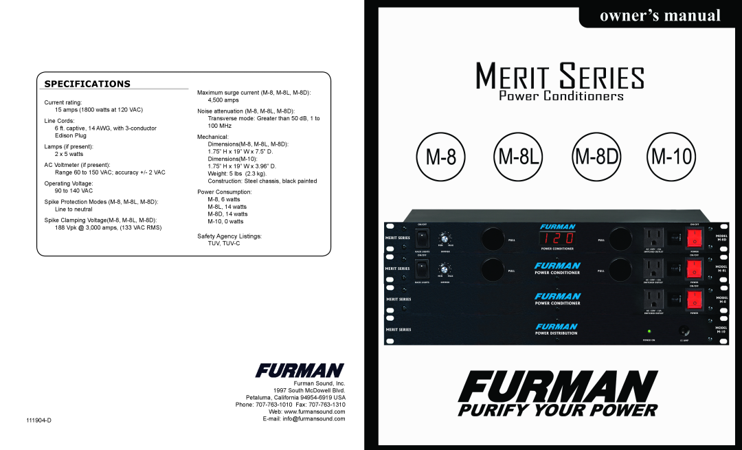 Furman Sound PM-PRO PE II, PL-PRO EII, PL-PRO PE II, PL-PRO PDE II specifications The Furman Merit Series, Specifications 