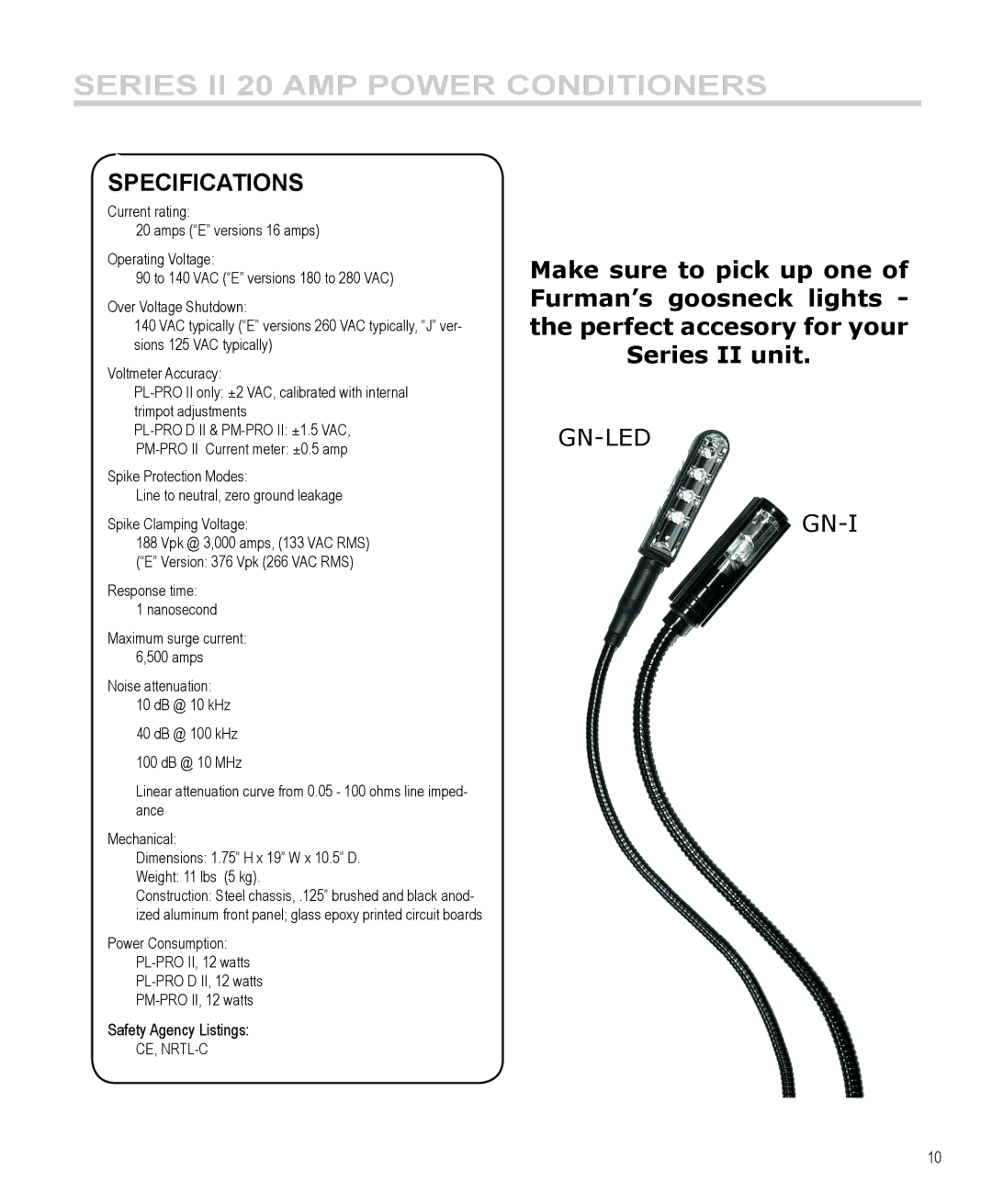 Furman Sound PL-PRO D II, PL-PRO II, PM-PRO II manual Specifications 