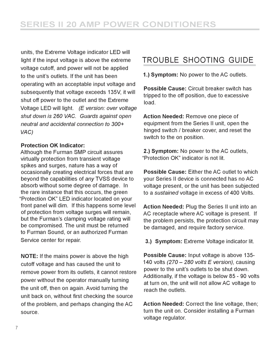 Furman Sound PL-PRO D II, PL-PRO II, PM-PRO II manual Troubl E Shooting Guide, Protection OK Indicator 