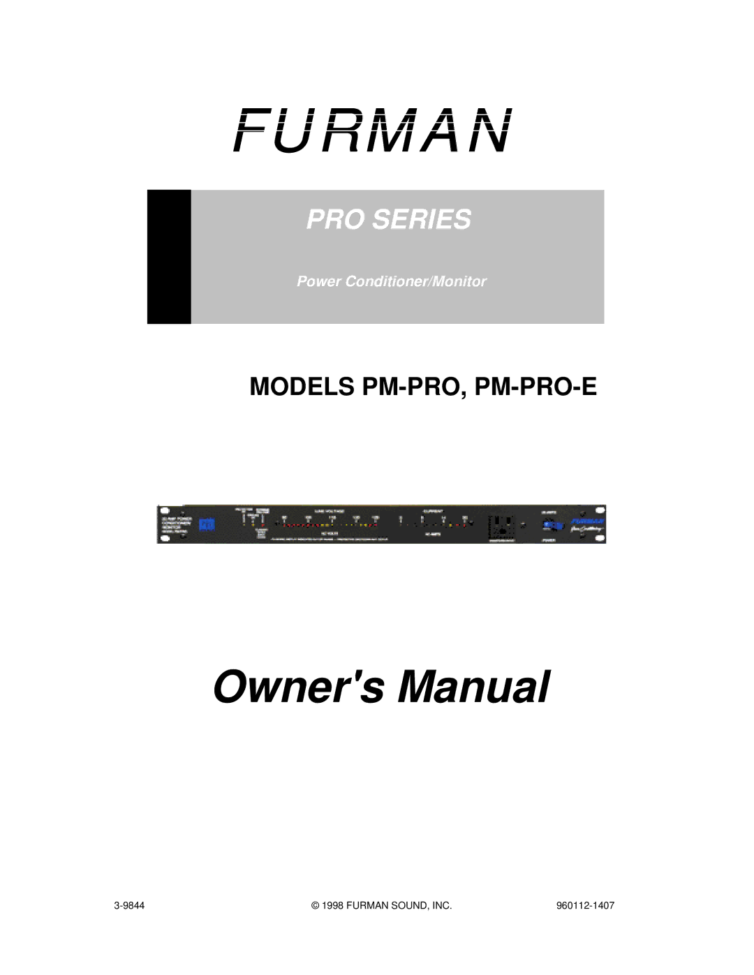 Furman Sound PM-PRO-E owner manual Furman 