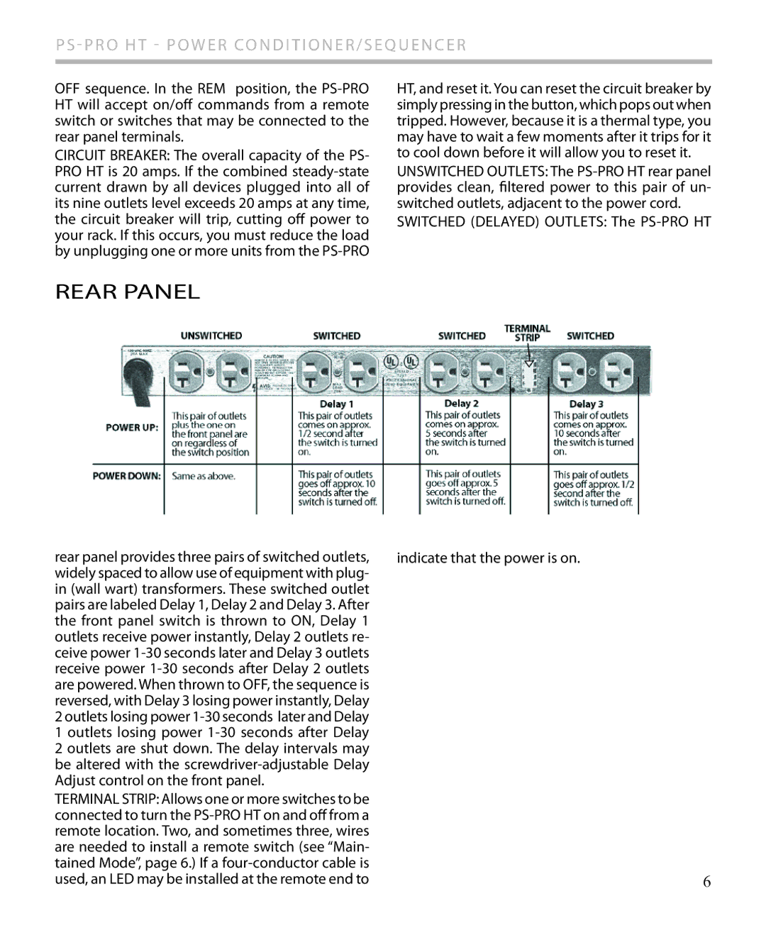 Furman Sound PS-PRO HT owner manual Rear Panel 