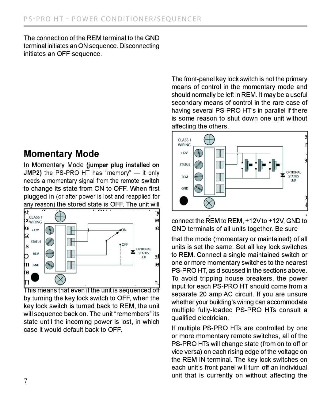 Furman Sound PS-PRO HT owner manual Momentary Mode, Multiple Units 