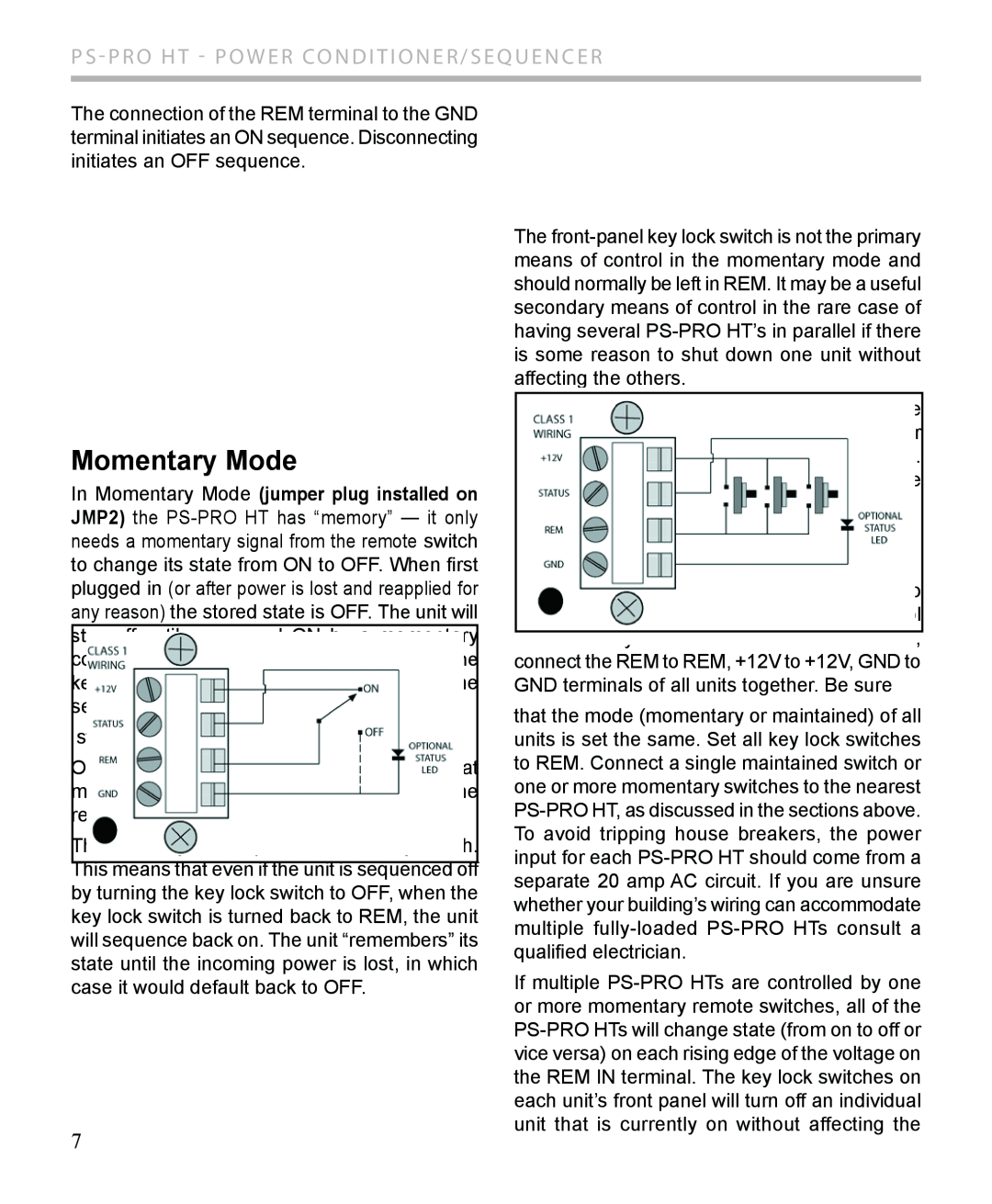 Furman Sound PS-PRO HT owner manual Momentary Mode, Multiple Units, Ps - Pro Ht - Power Conditioner/Sequencer 