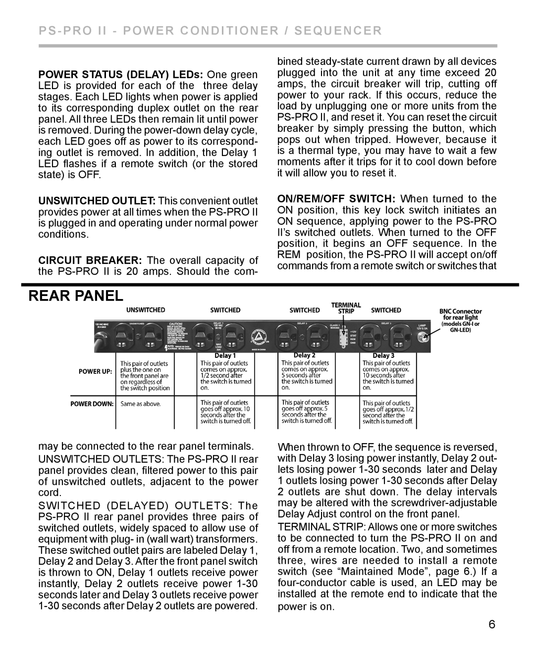 Furman Sound PS-PRO II manual Rear Panel 