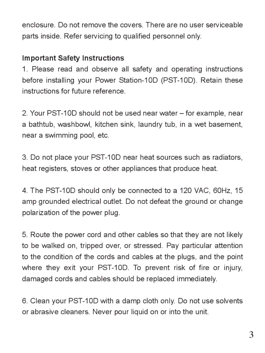 Furman Sound PST-10D owner manual Important Safety Instructions 