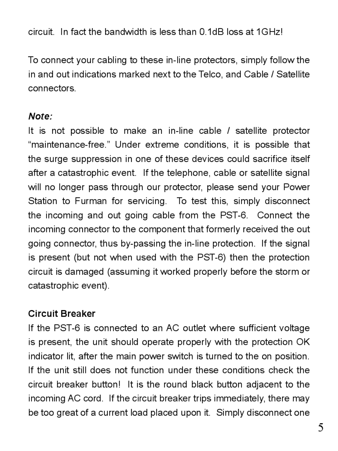 Furman Sound PST-6 owner manual Circuit Breaker 