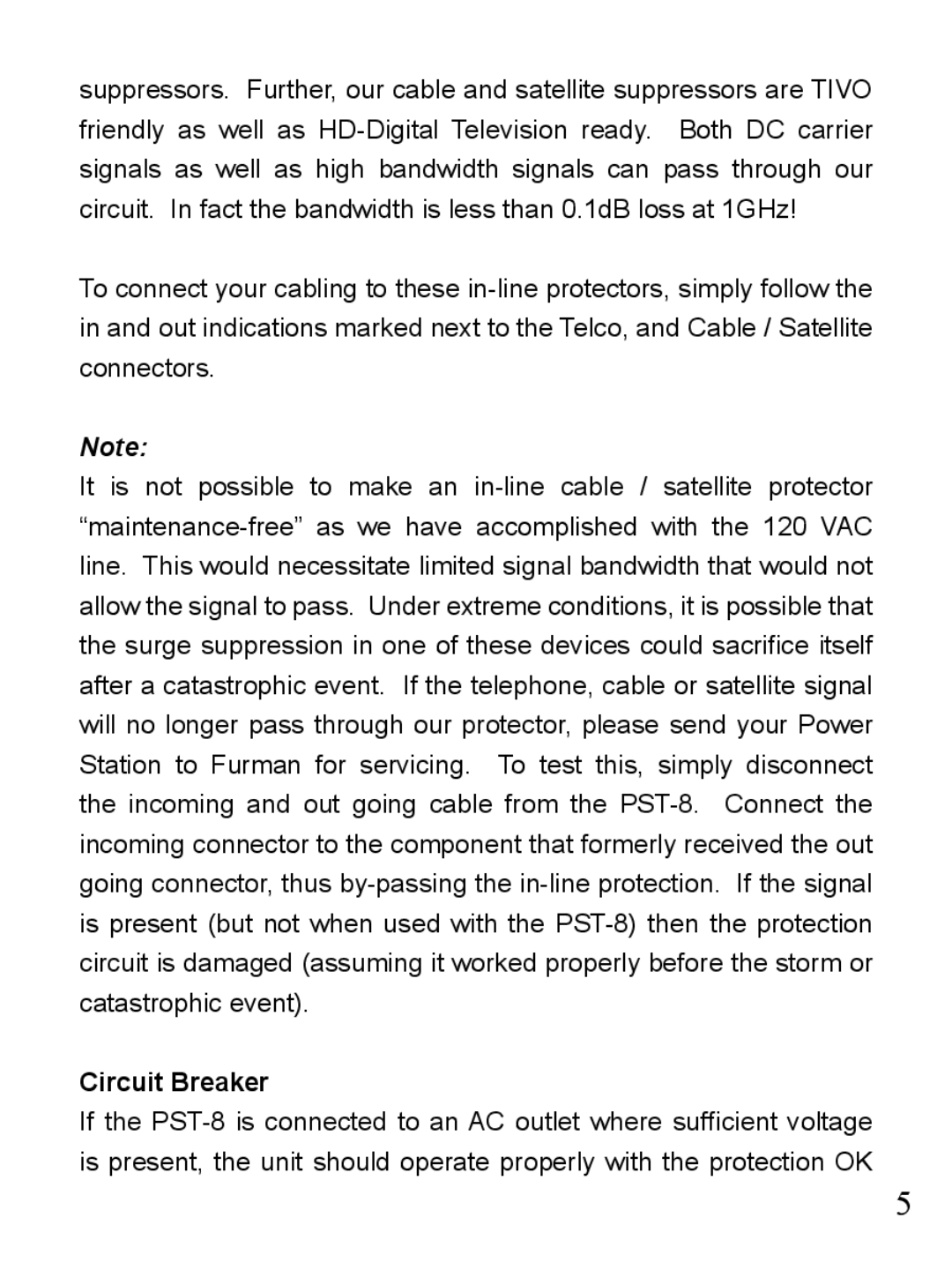 Furman Sound PST-8 owner manual Circuit Breaker 