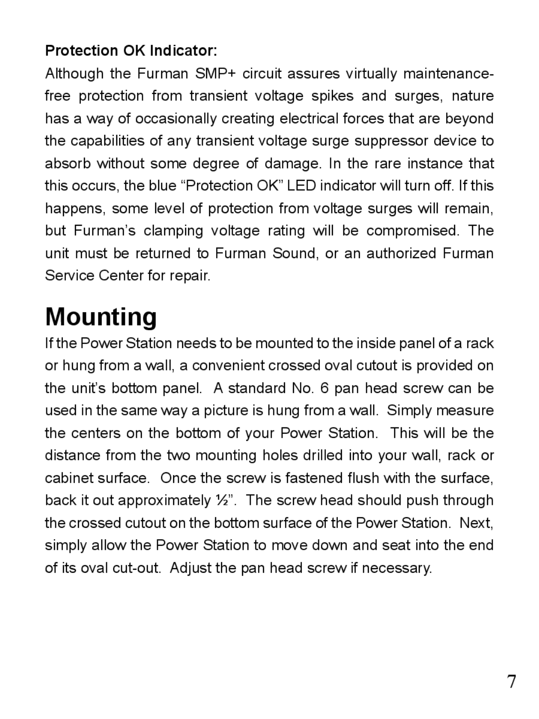 Furman Sound PST-8 owner manual Mounting, Protection OK Indicator 