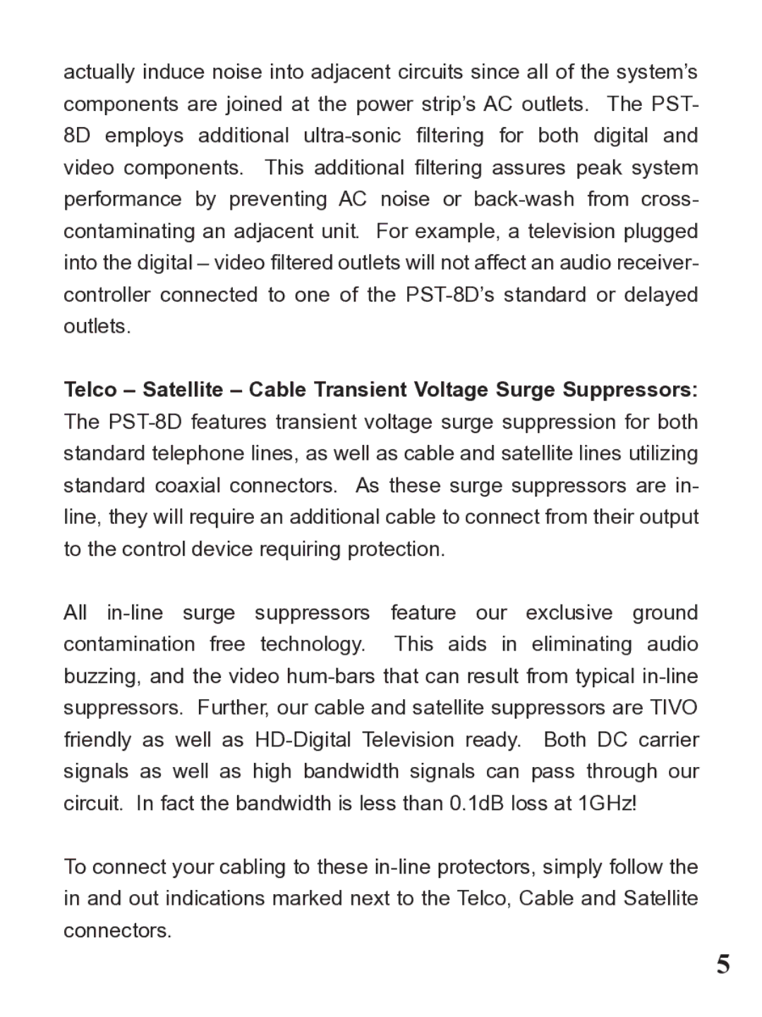 Furman Sound PST-8D owner manual Telco Satellite Cable Transient Voltage Surge Suppressors 