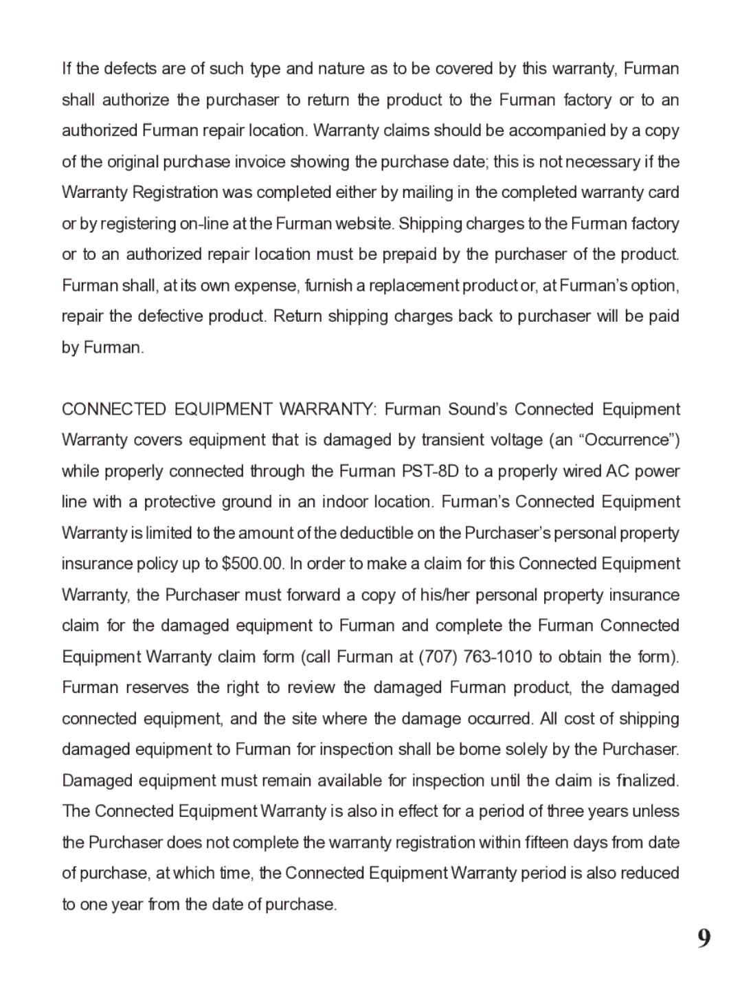 Furman Sound PST-8D owner manual 