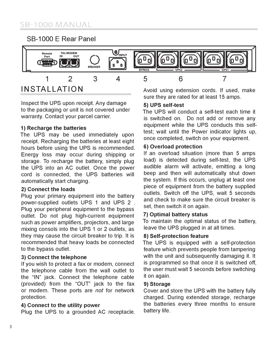 Furman Sound SB-1000 manual Installation 