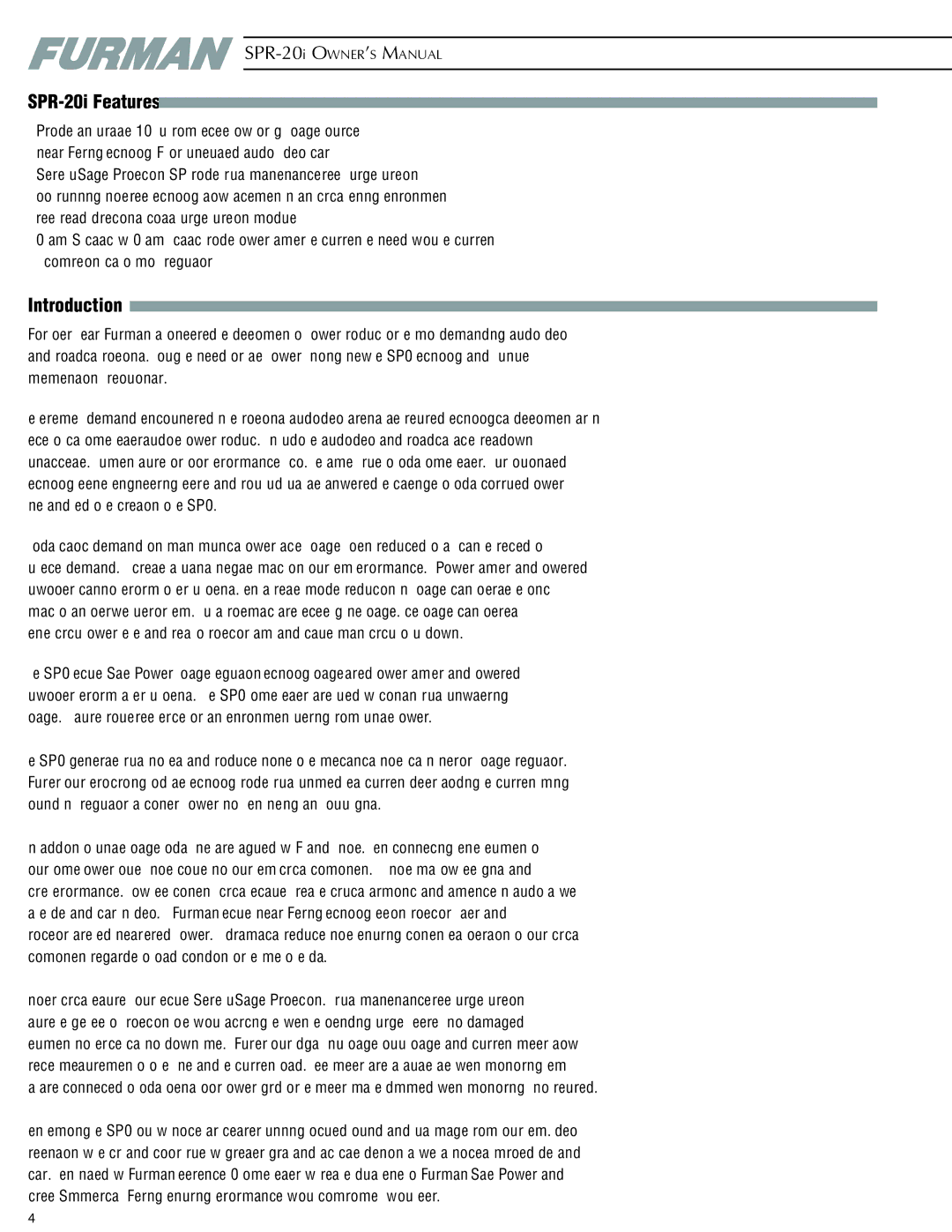 Furman Sound owner manual SPR-20i Features, Introduction 