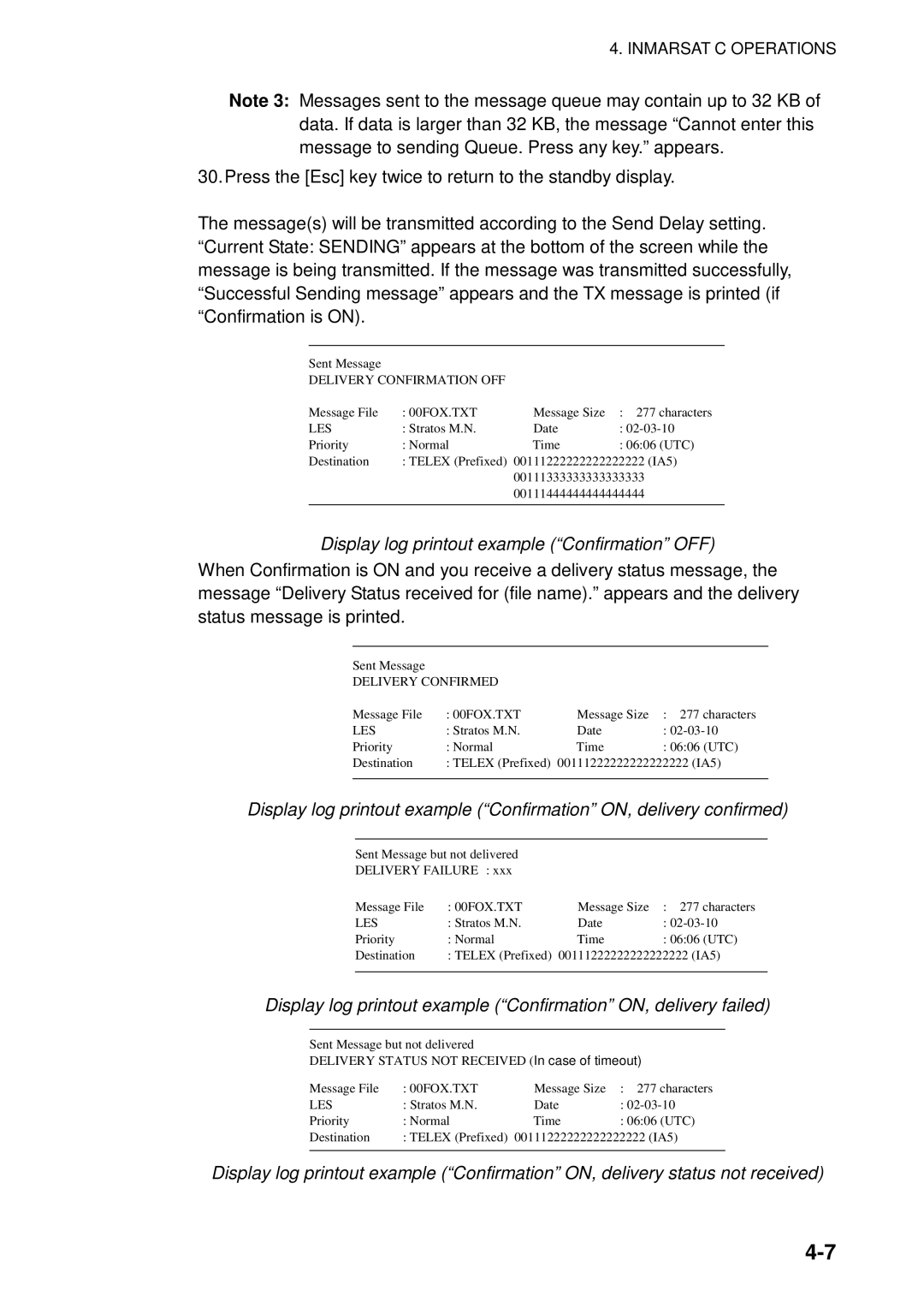 Furuno 16 manual Display log printout example Confirmation OFF, Les 