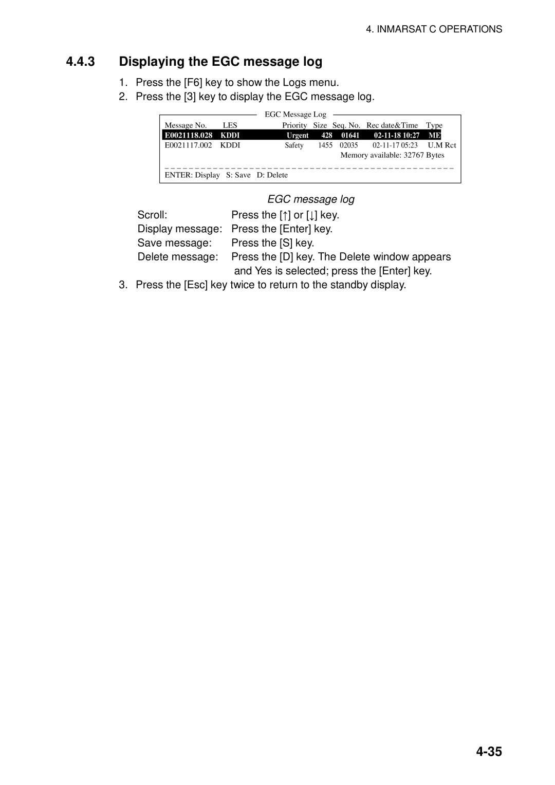 Furuno 16 manual Displaying the EGC message log 