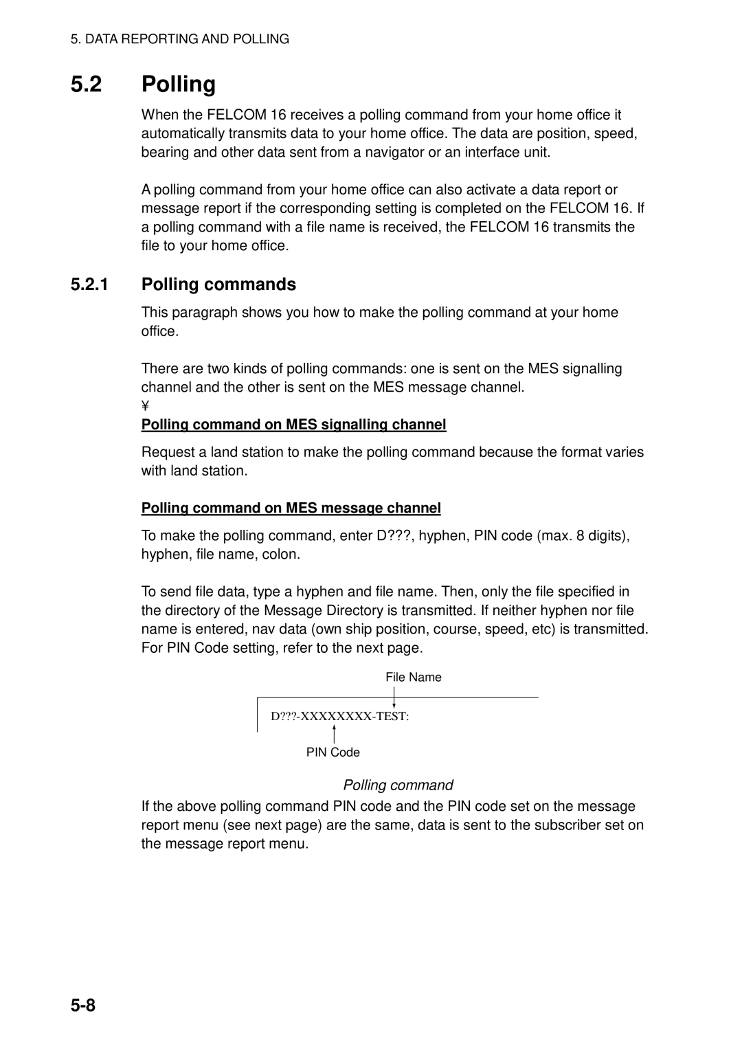 Furuno 16 manual Polling commands, Polling command on MES signalling channel, Polling command on MES message channel 