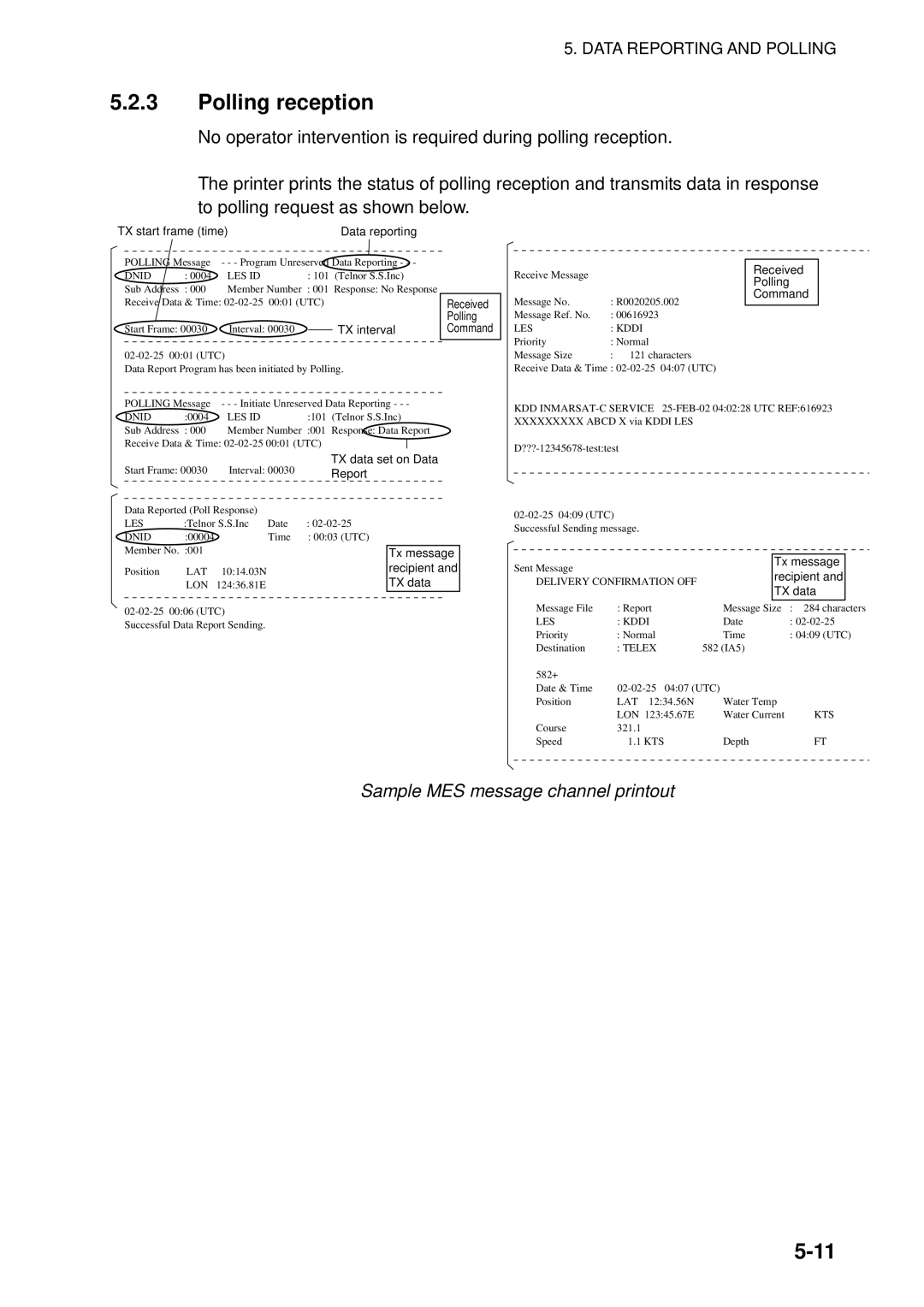 Furuno 16 manual Polling reception, Sample MES message channel printout 