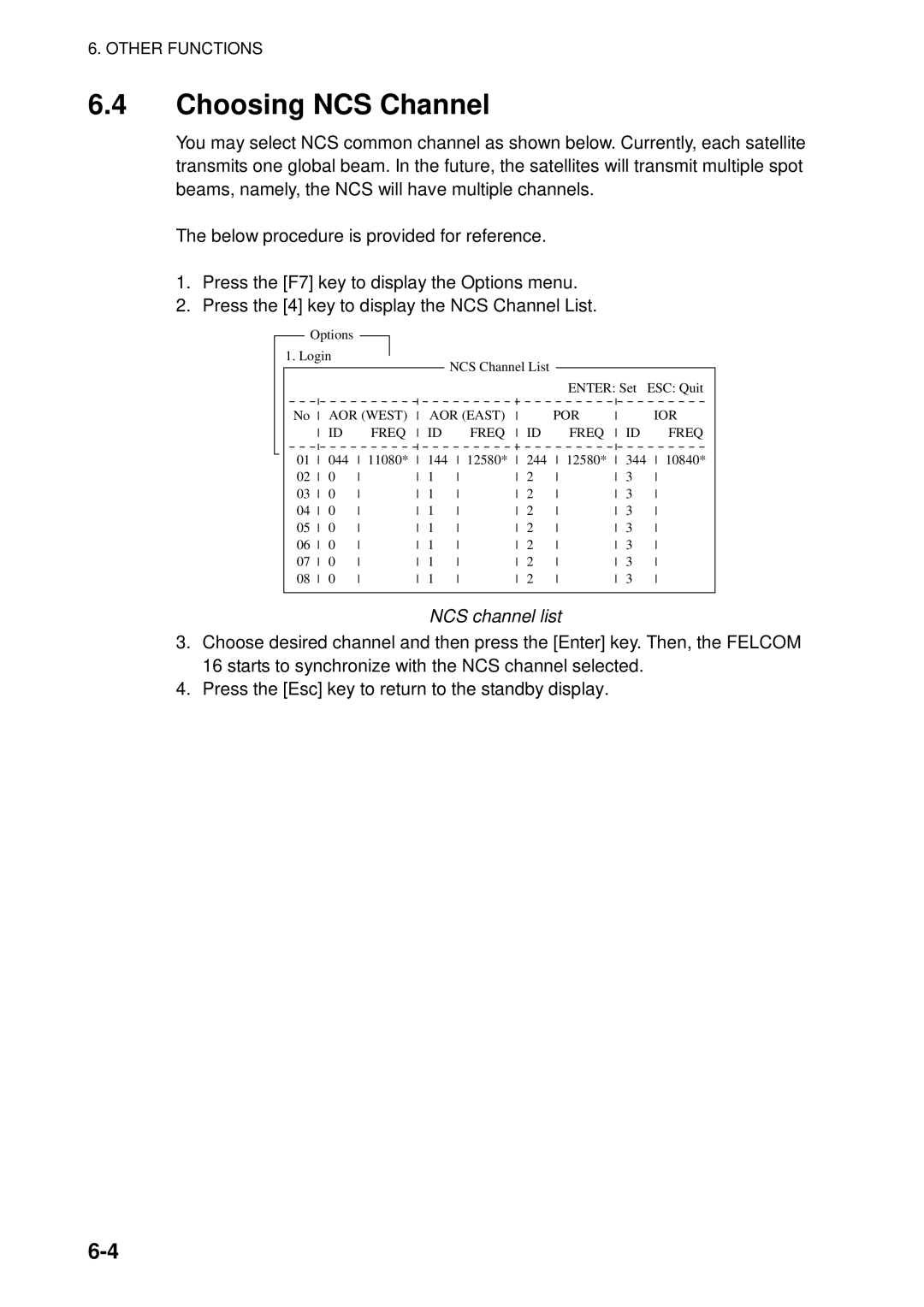 Furuno 16 manual Choosing NCS Channel, NCS channel list 