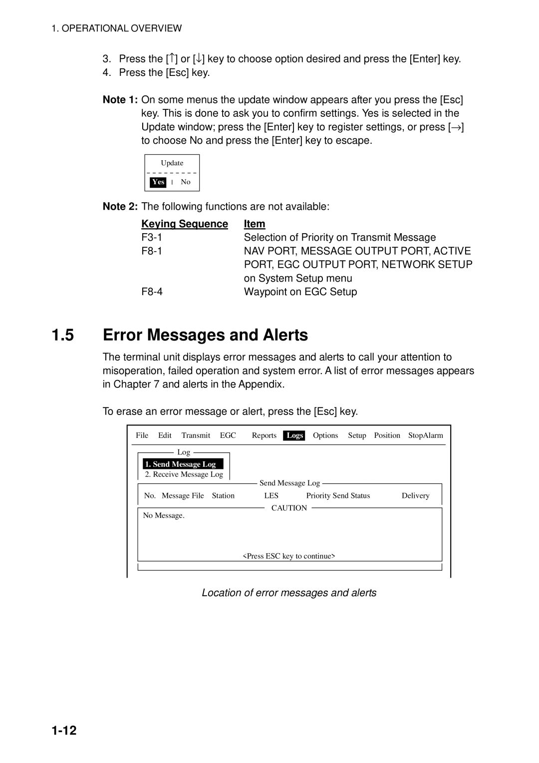 Furuno 16 manual Error Messages and Alerts, Keying Sequence, Location of error messages and alerts 