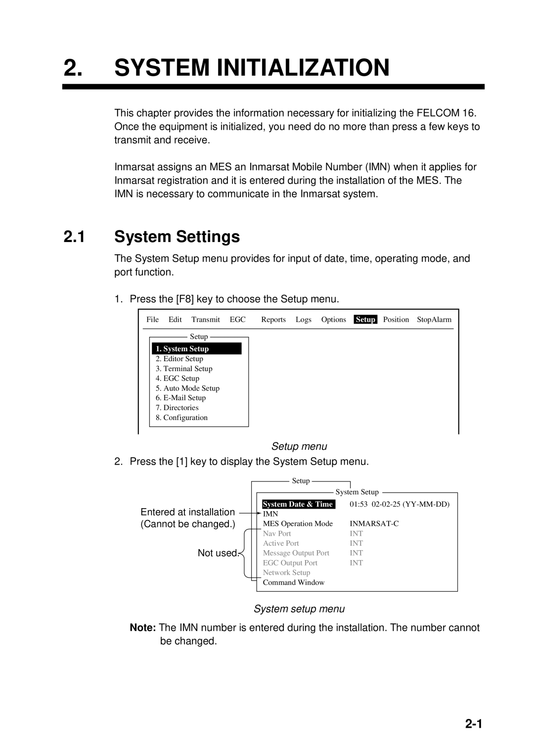 Furuno 16 manual System Initialization, System Settings, System setup menu 