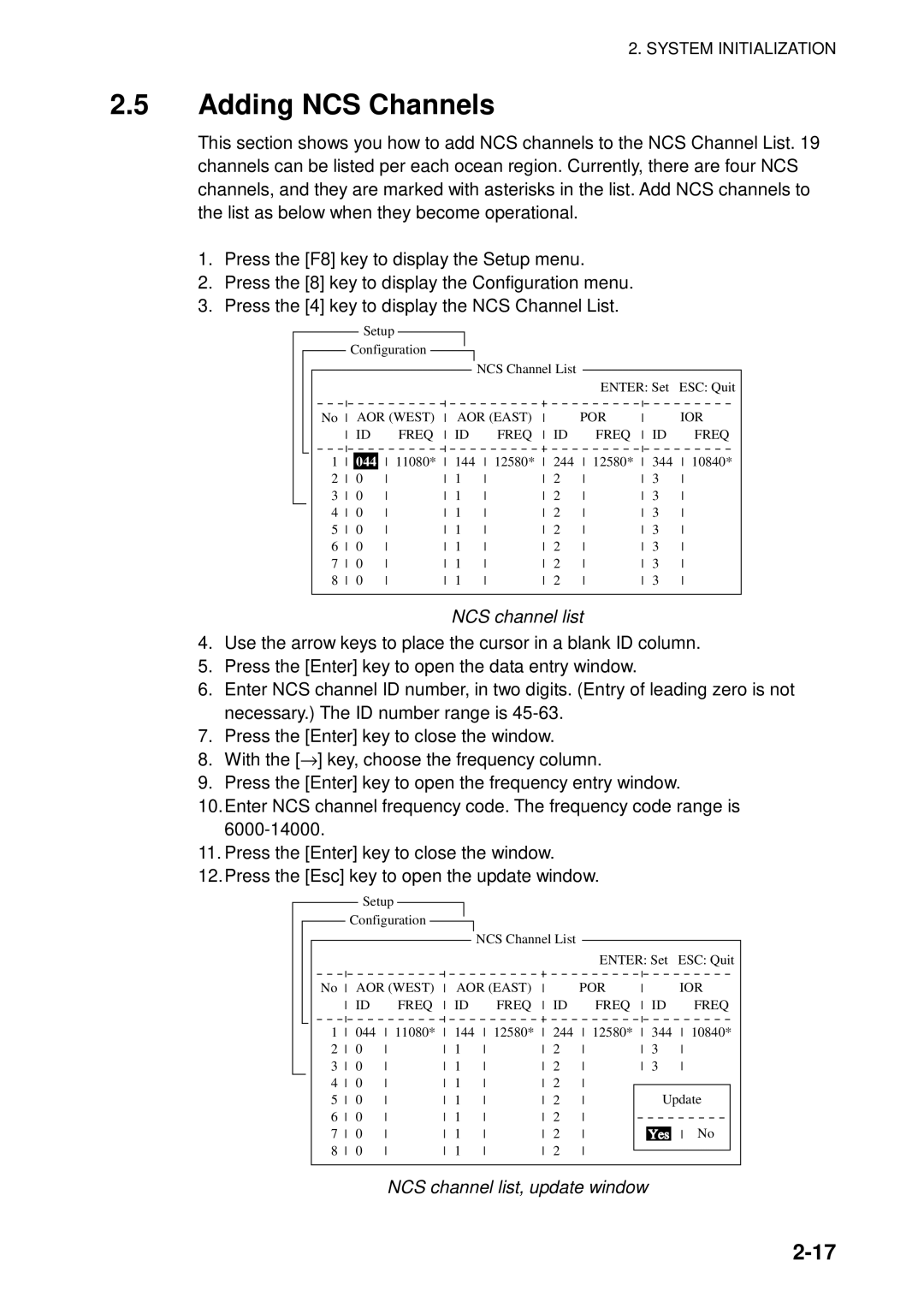 Furuno 16 manual Adding NCS Channels, NCS channel list, update window, 044 