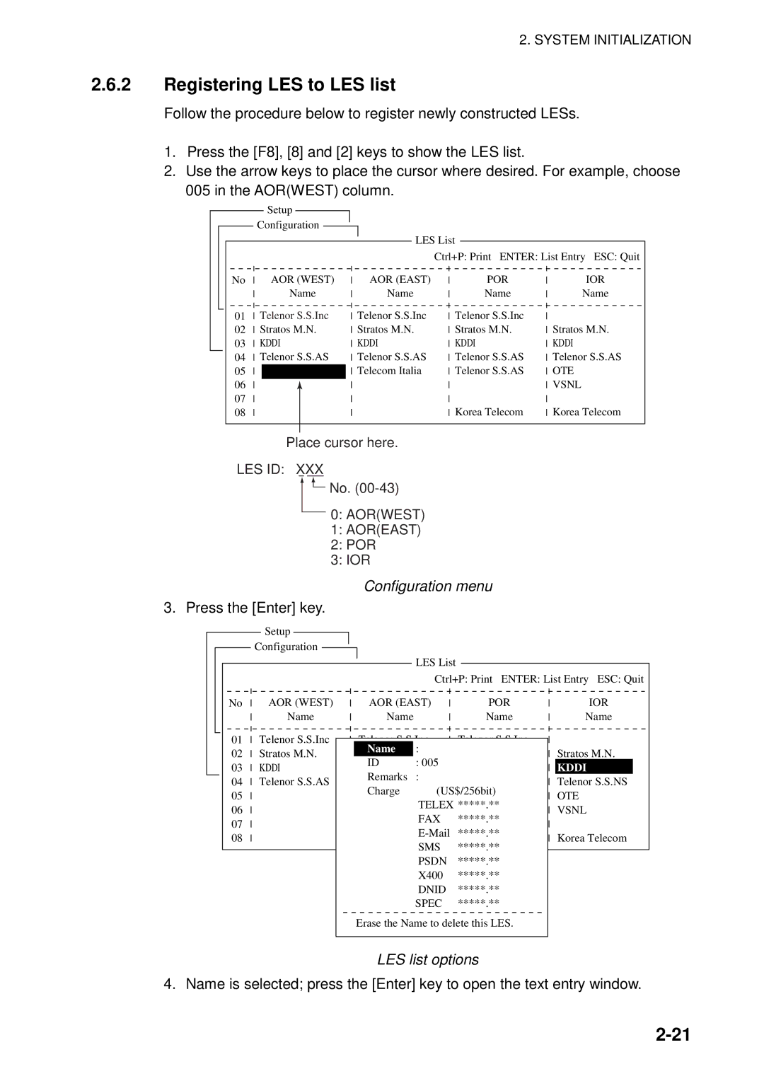 Furuno 16 manual Registering LES to LES list, LES list options 