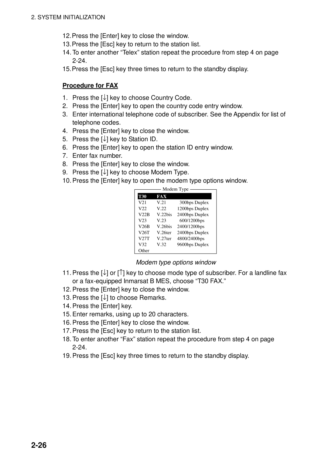 Furuno 16 manual Procedure for FAX, Modem type options window, T30 