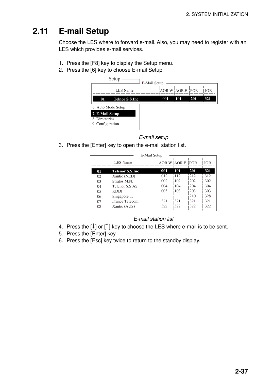 Furuno 16 manual Mail Setup, Mail setup, Press the Enter key to open the e-mail station list, Mail station list 