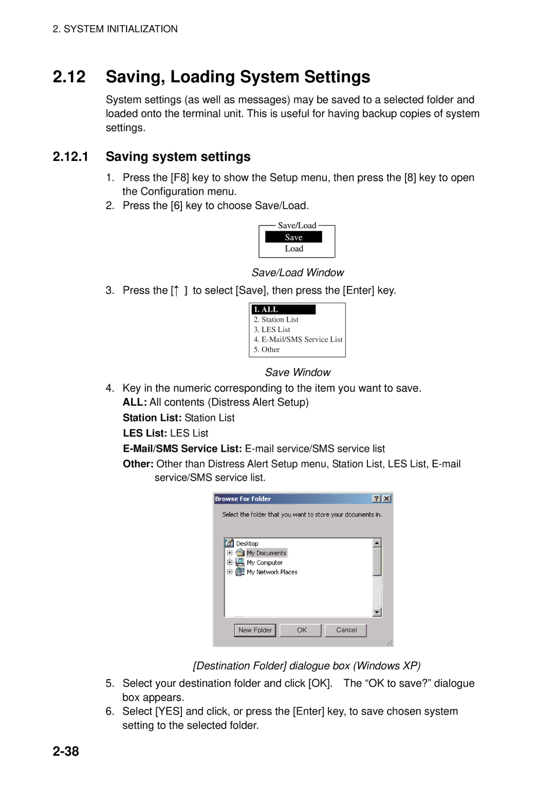 Furuno 16 manual Saving, Loading System Settings, Saving system settings, Station List Station List LES List LES List 