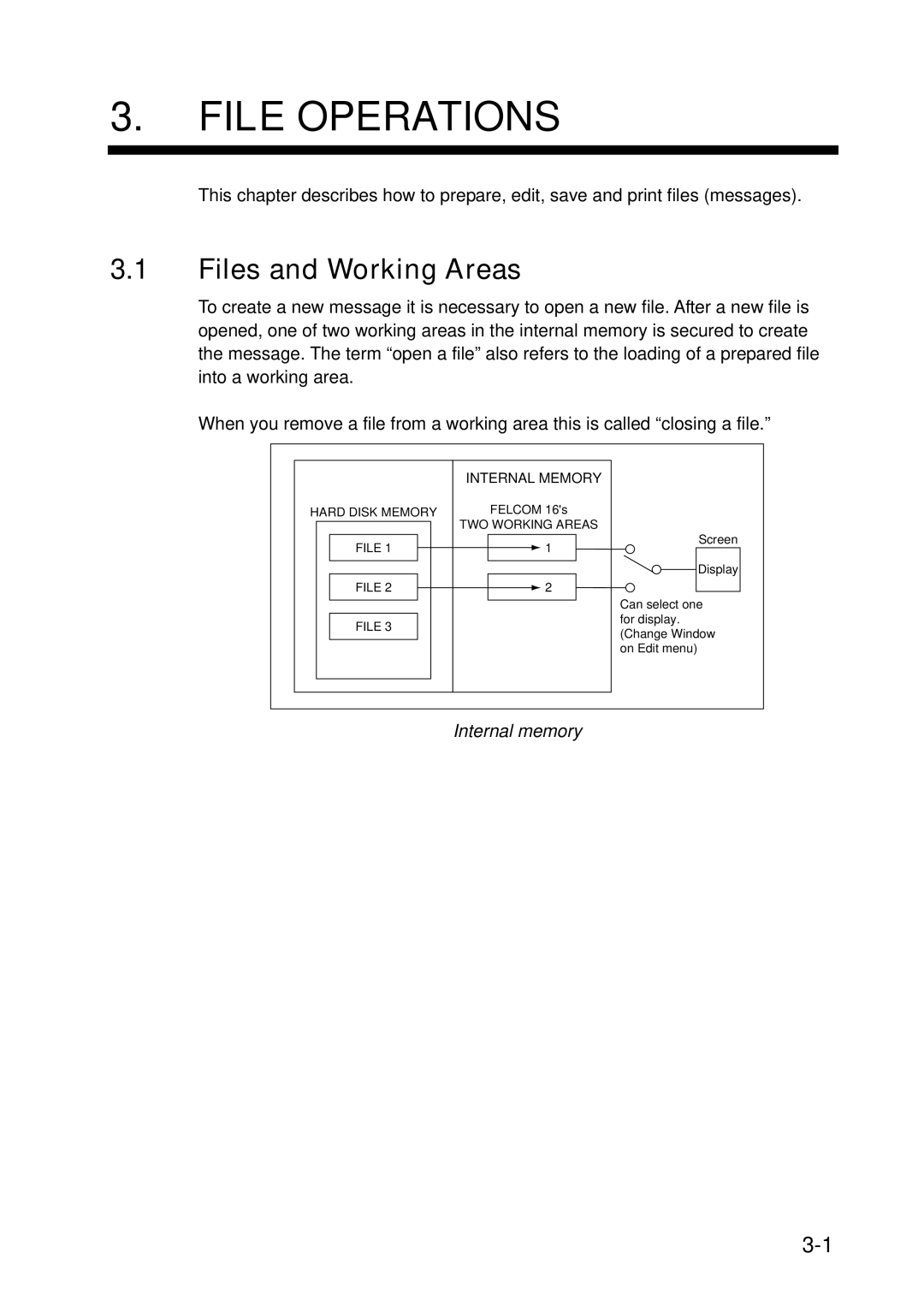 Furuno 16 manual File Operations, Files and Working Areas, Internal memory 