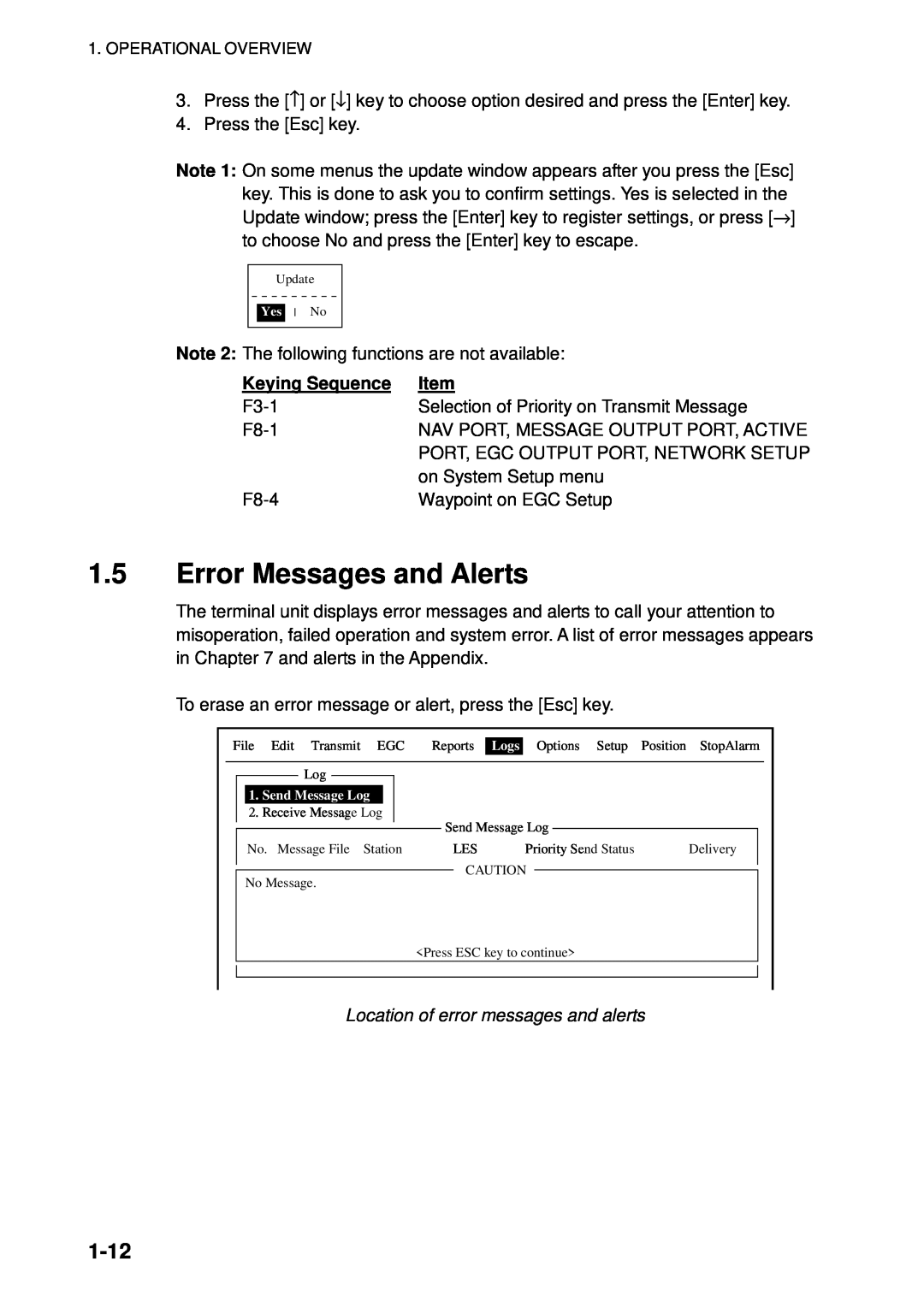 Furuno 16 manual Error Messages and Alerts, 1-12, Keying Sequence 