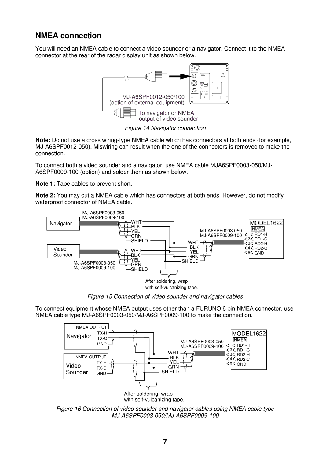 Furuno 1622 installation manual Nmea connection, MJ-A6SPF0012-050/100 2 option of external equipment 