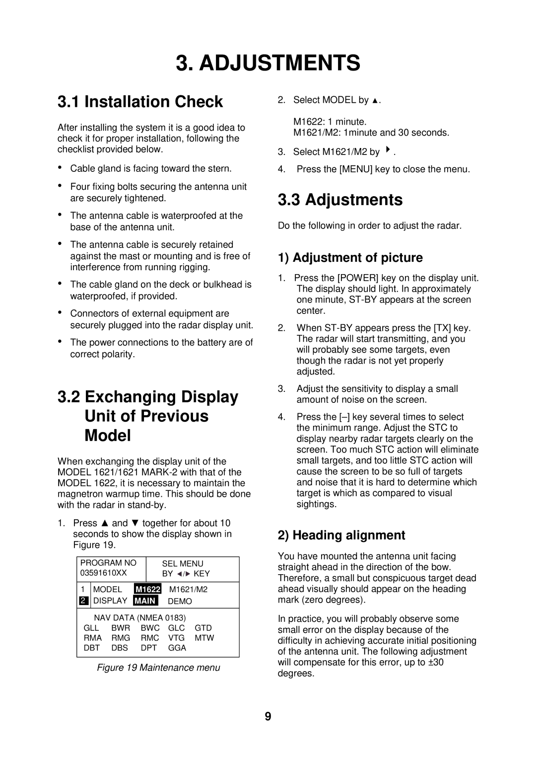 Furuno 1622 installation manual Adjustment of picture, Heading alignment 