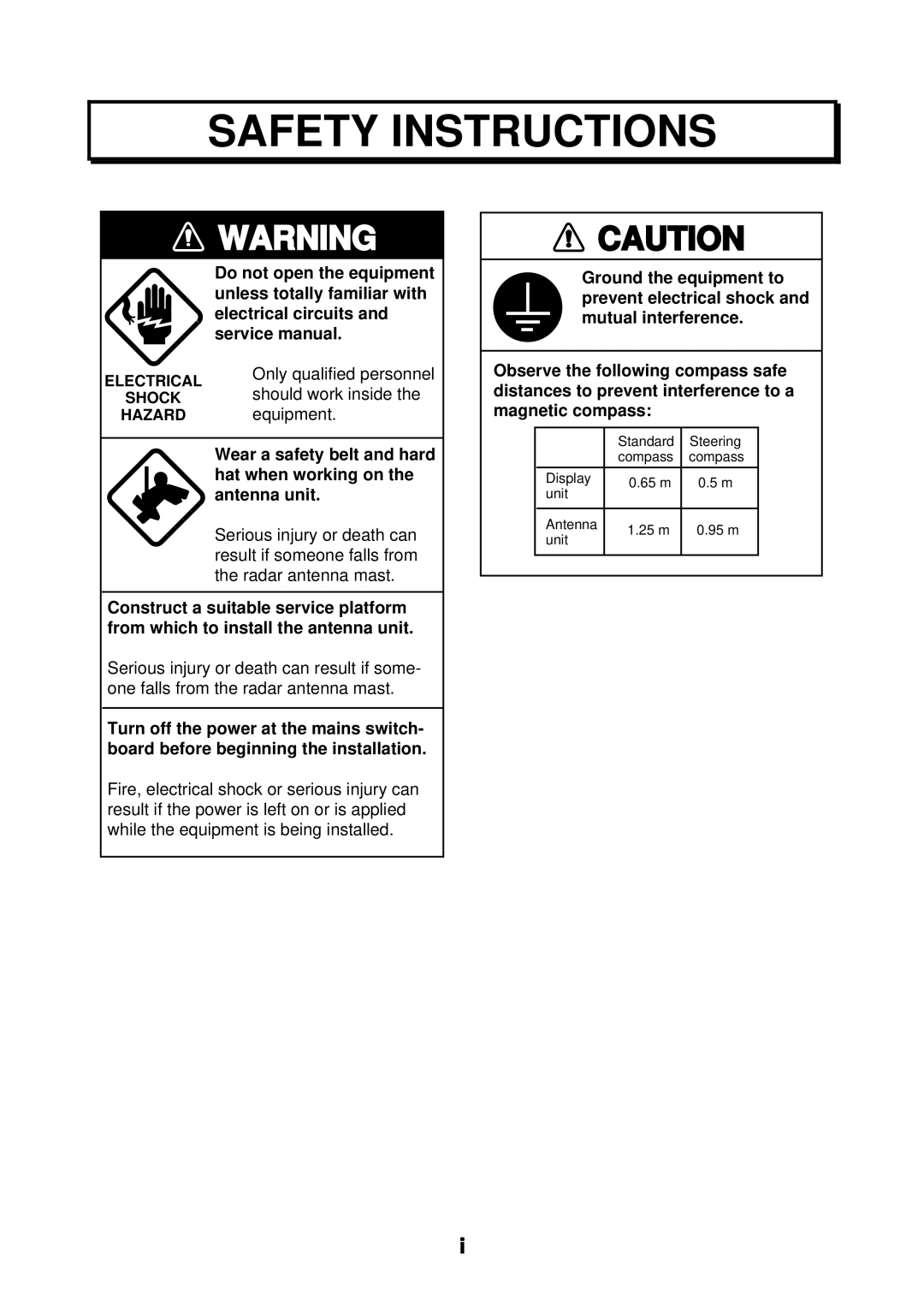 Furuno 1622 installation manual Safety Instructions 