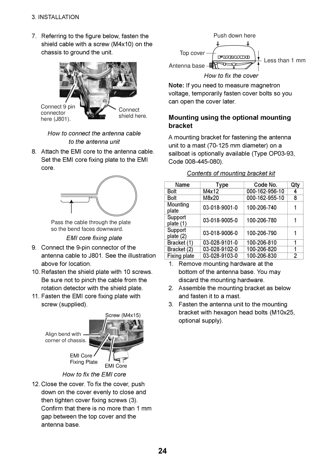 Furuno 1623 manual Mounting using the optional mounting, Bracket 