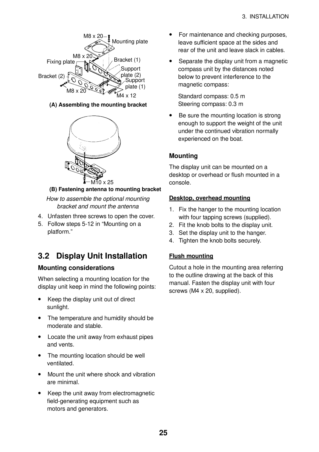 Furuno 1623 manual Display Unit Installation, Mounting considerations 