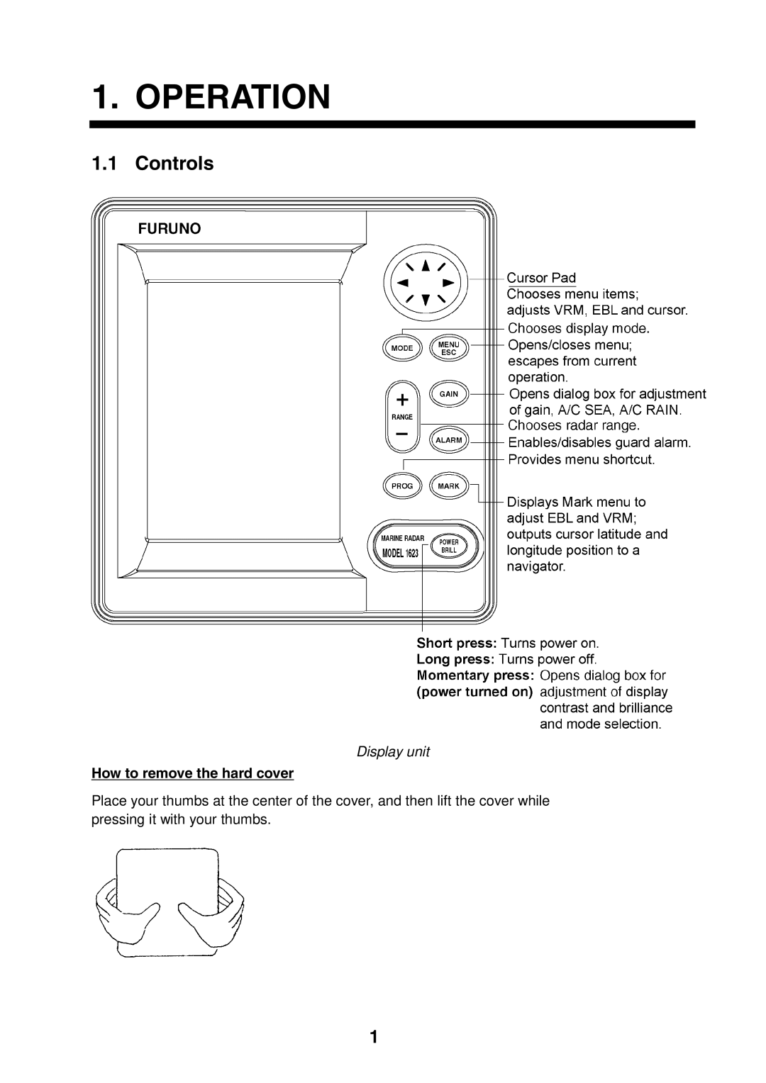 Furuno 1623 manual Operation, Controls 