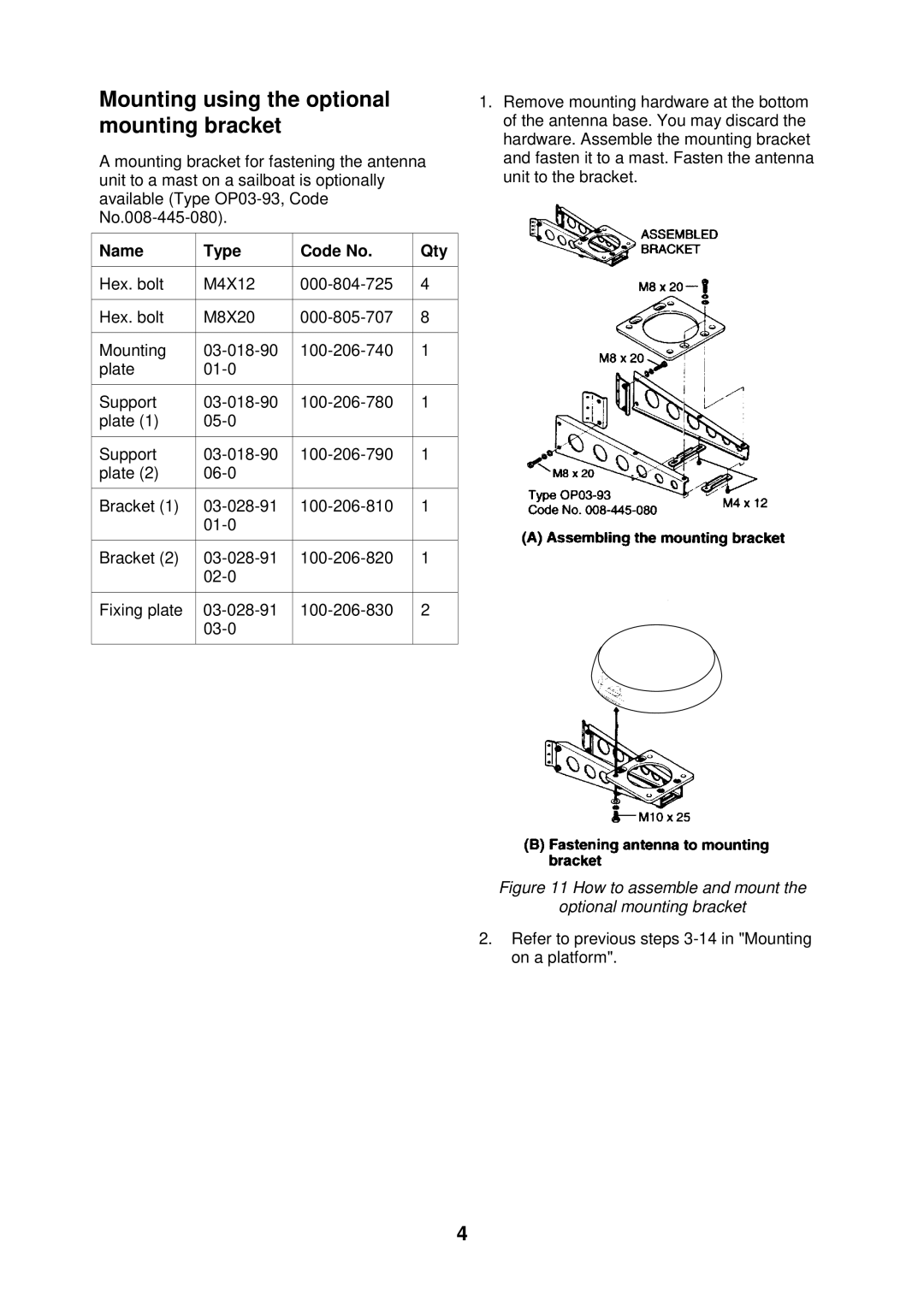 Furuno 1712 installation manual Mounting using the optional mounting bracket 