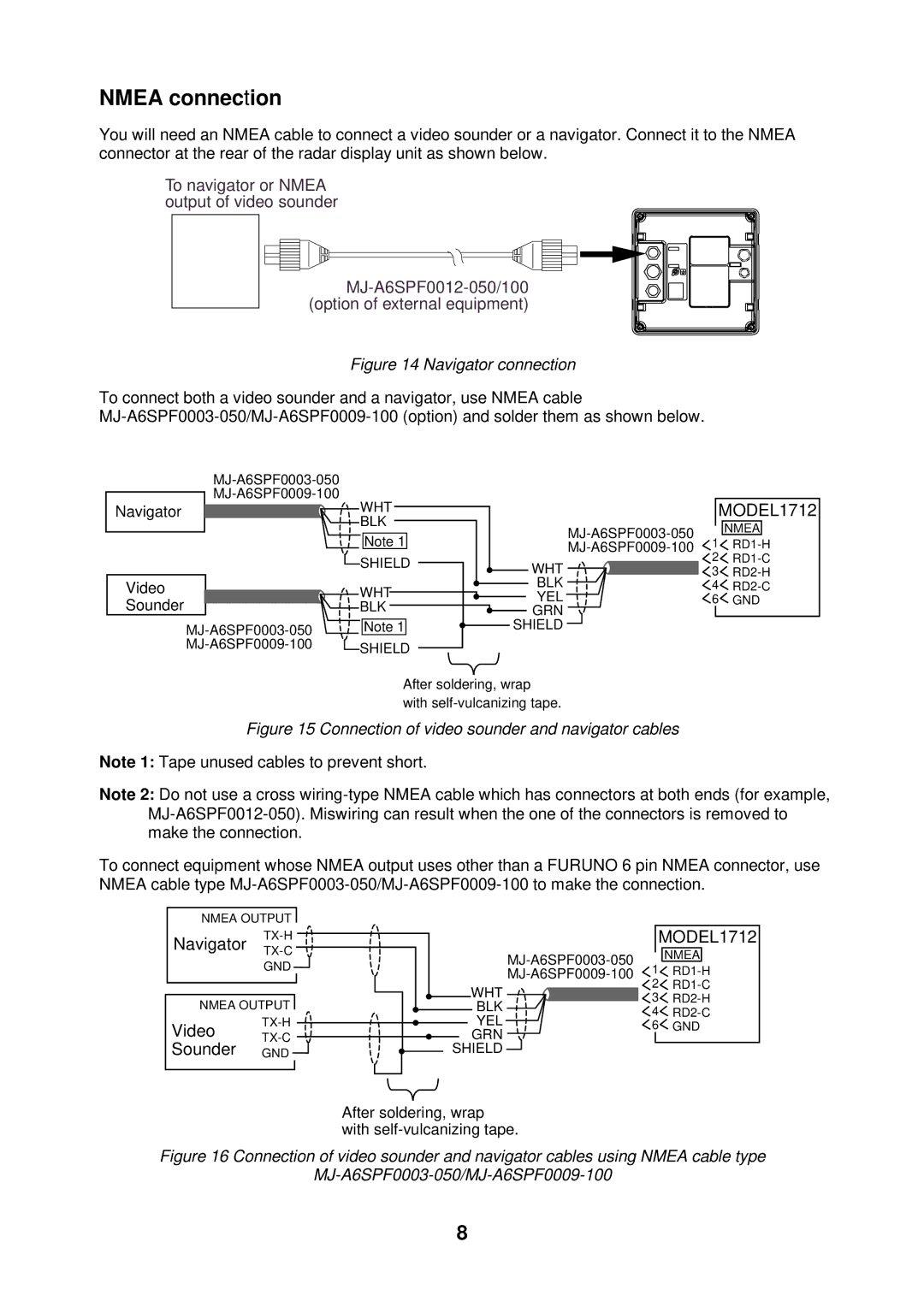 Furuno 1712 installation manual Nmea connection, Sounder 