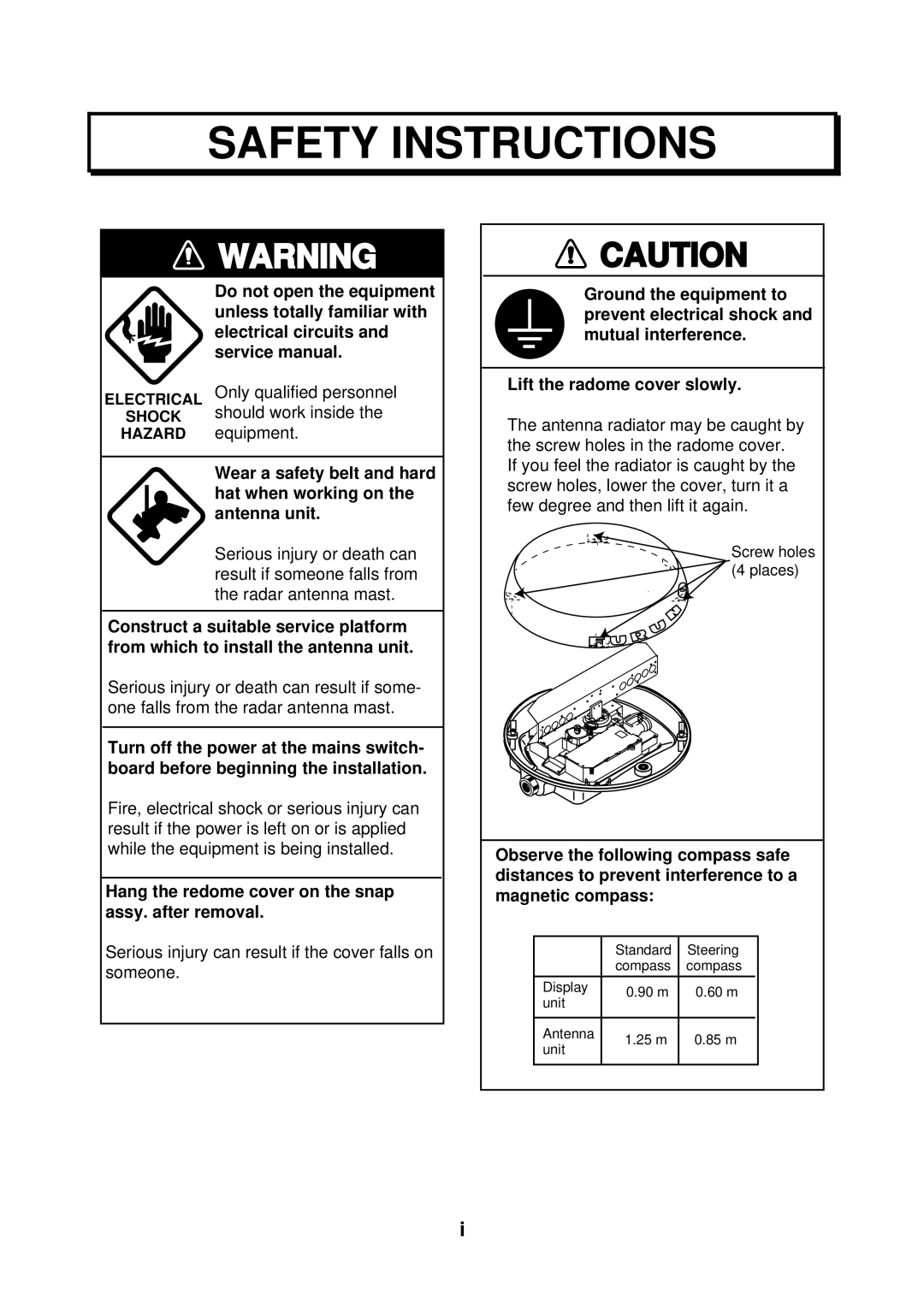 Furuno 1712 installation manual Safety Instructions 