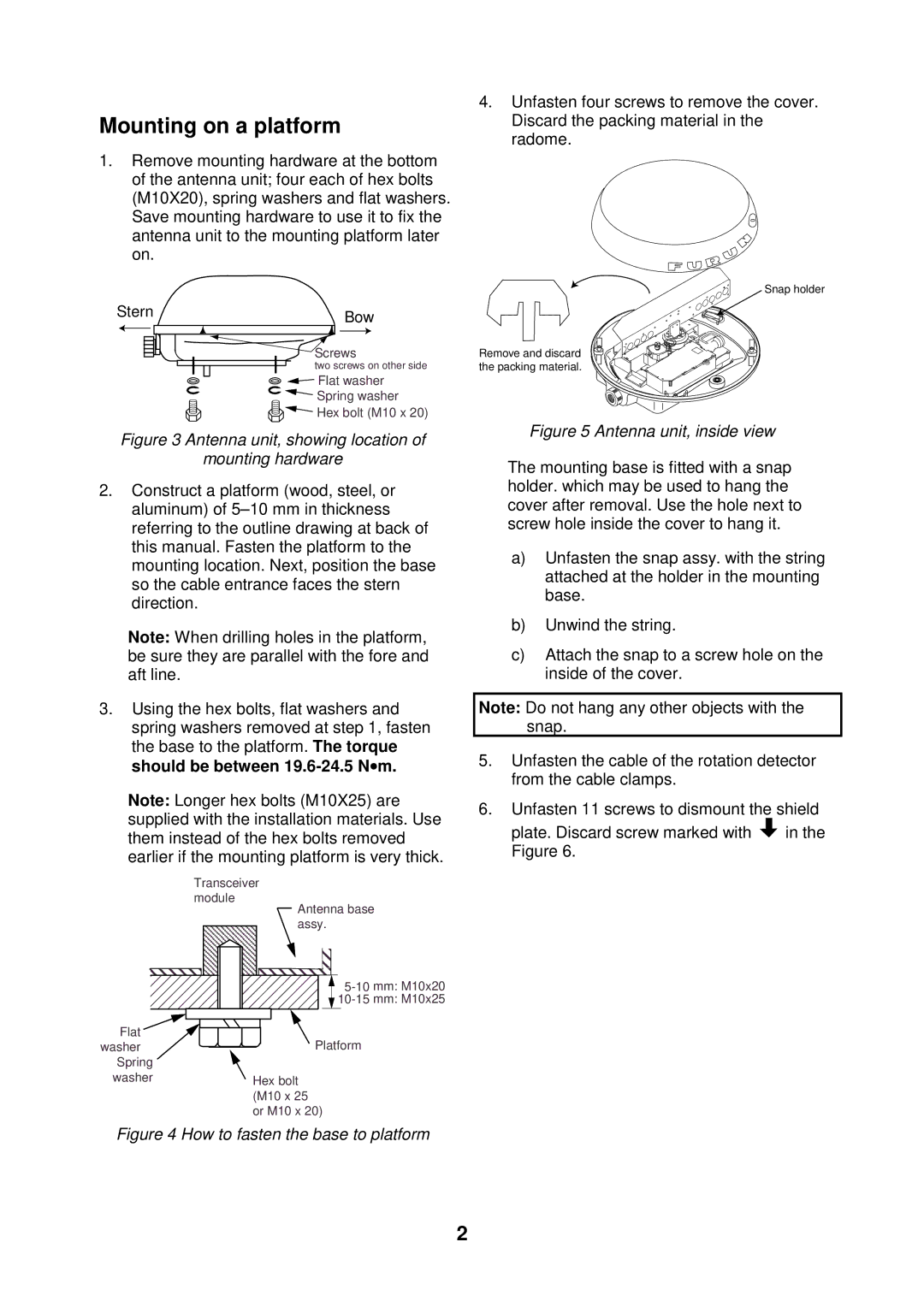 Furuno 1712 installation manual Mounting on a platform 