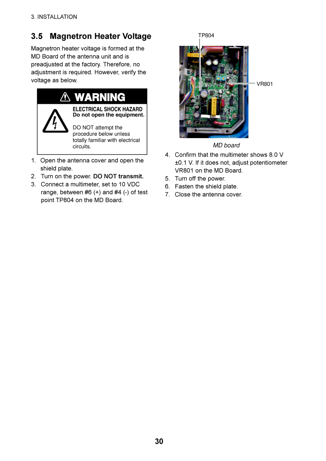 Furuno 1715 manual Magnetron Heater Voltage, MD board 