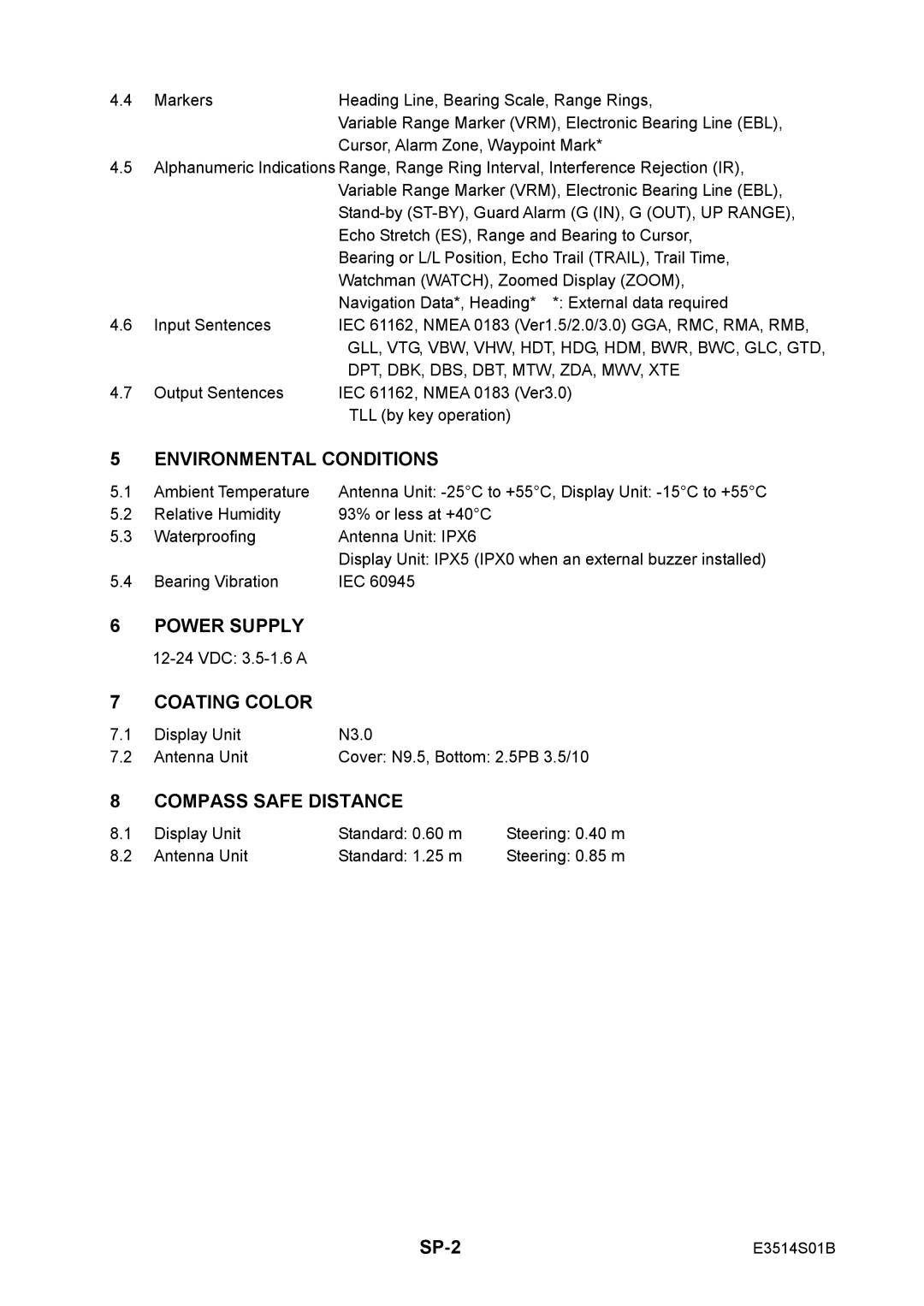 Furuno 1715 manual Environmental Conditions, SP-2 