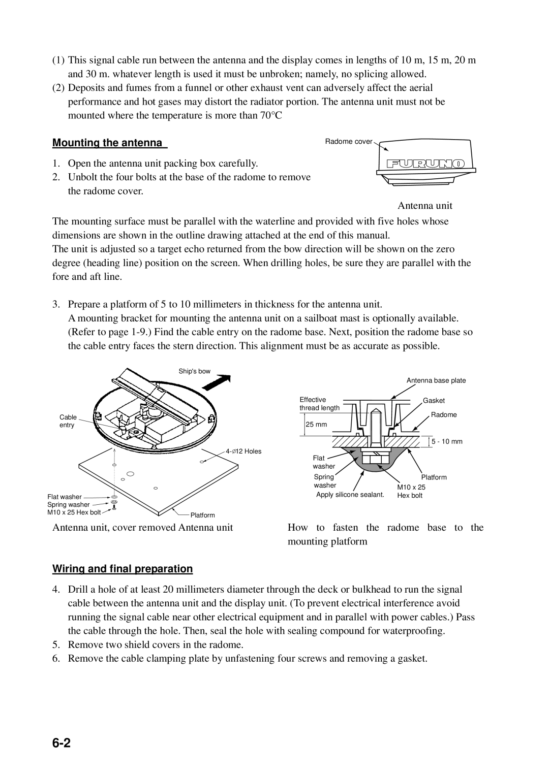 Furuno 1731 manual Mounting the antenna 