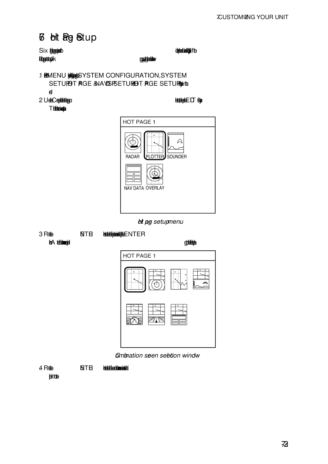 Furuno 1734C, 1724C manual Hot Page Setup, Hot page setup menu, Combination screen selection window 