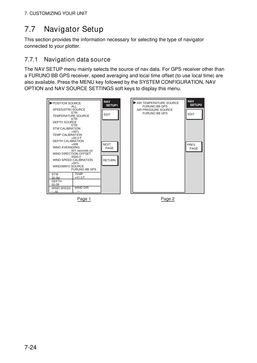 Furuno 1724C, 1734C manual Navigator Setup, Navigation data source 