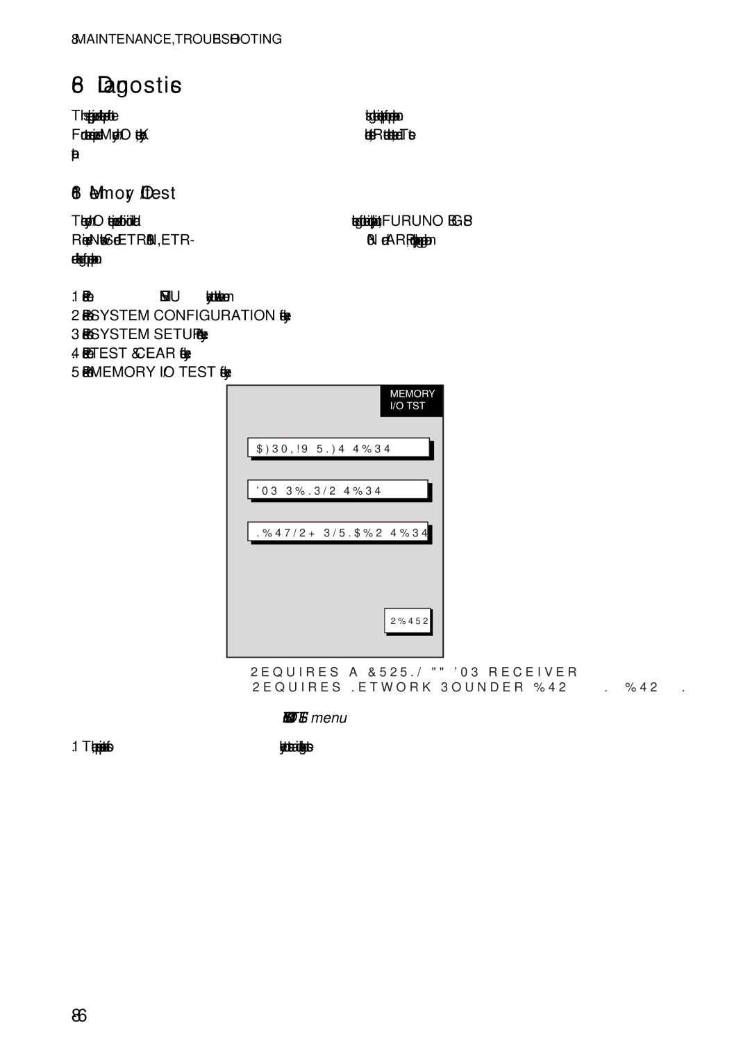 Furuno 1724C, 1734C manual Diagnostics, Memory I/O test, Memory I/O Test menu 