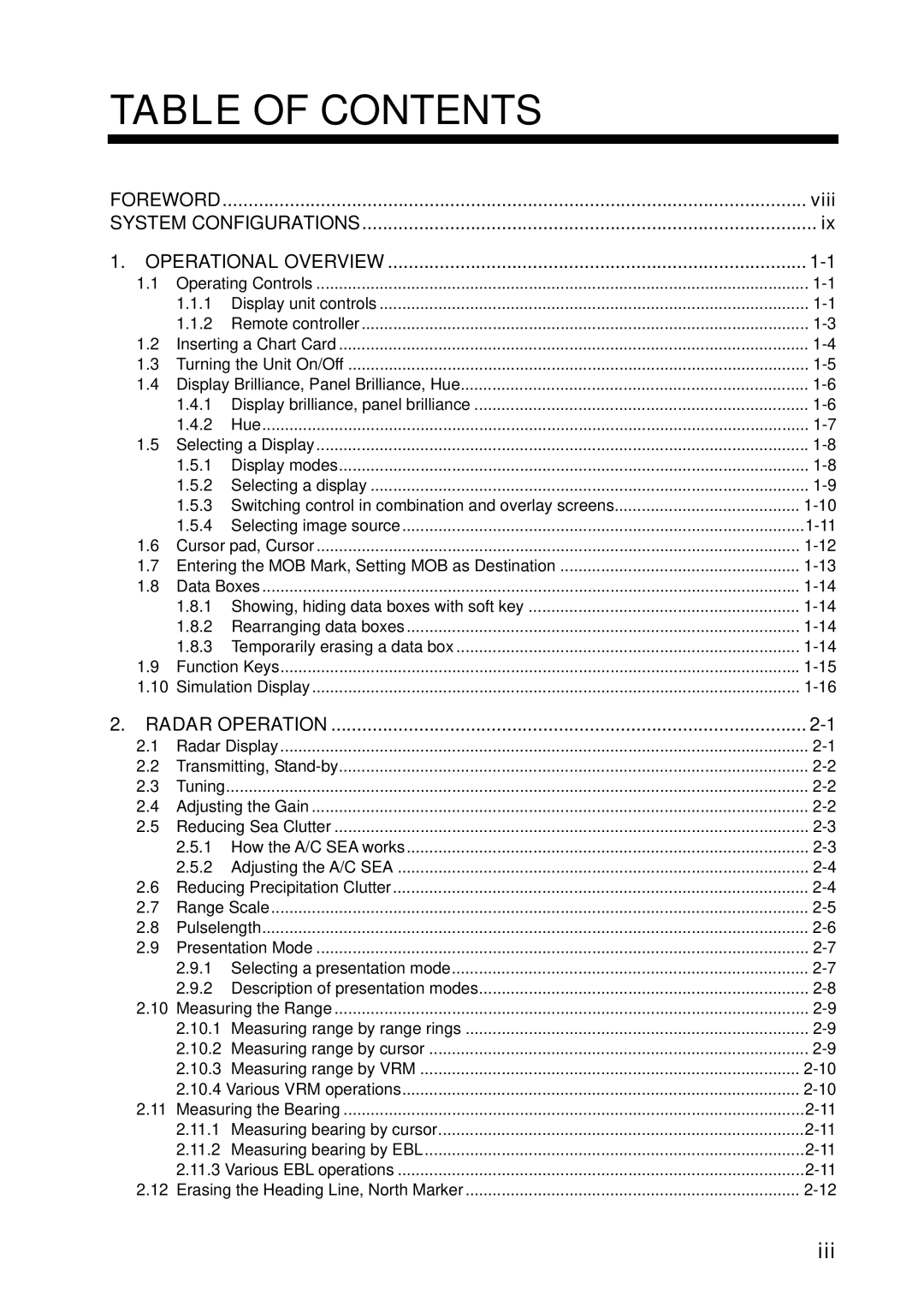 Furuno 1734C, 1724C manual Table of Contents 