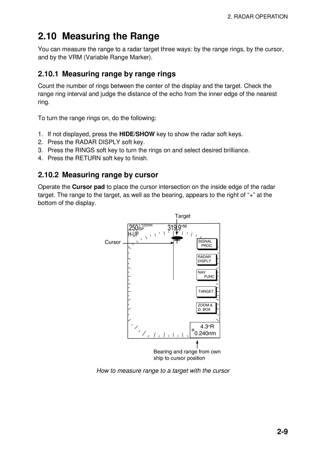 Furuno 1734C, 1724C manual Measuring the Range, Measuring range by range rings, Measuring range by cursor 