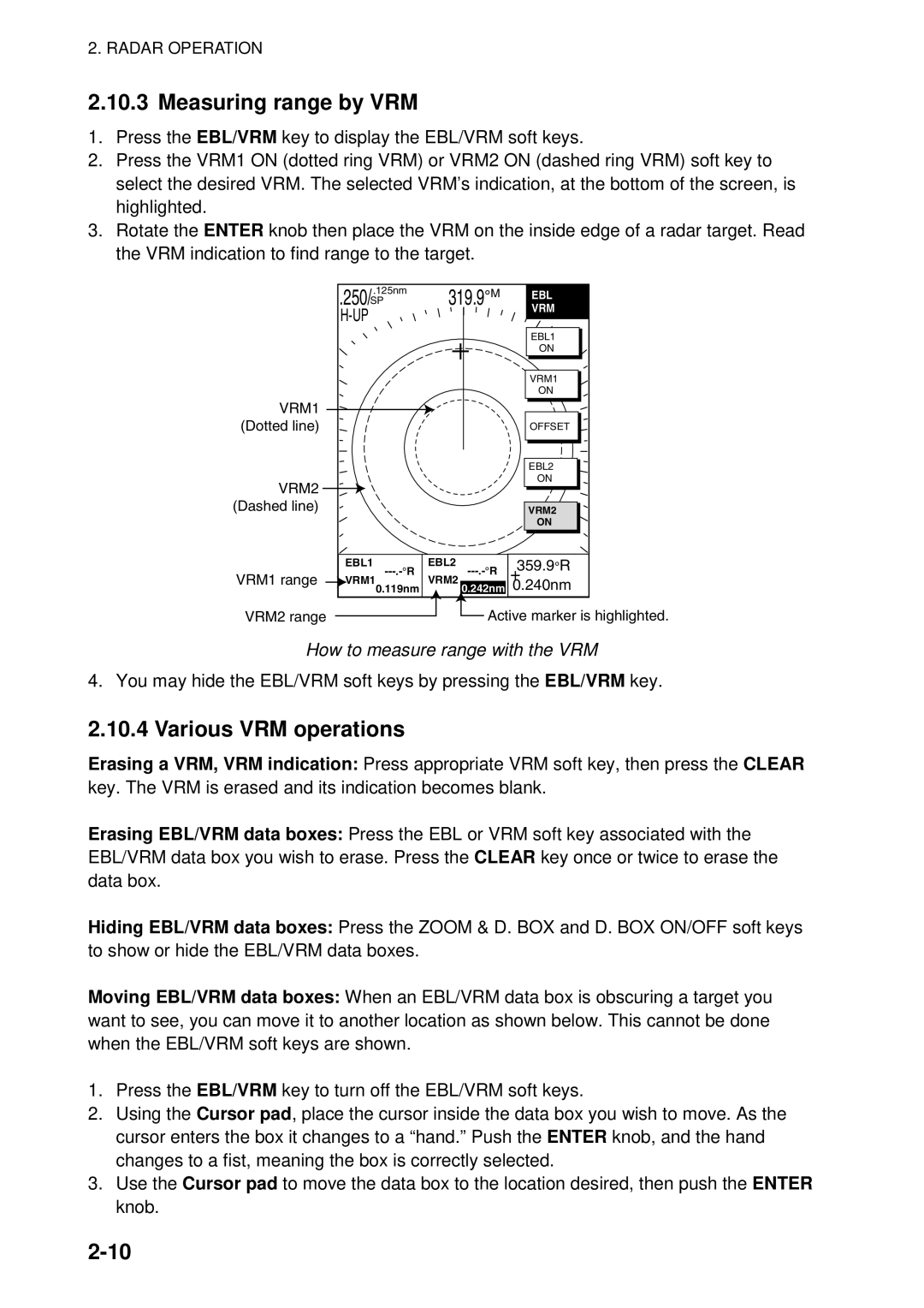 Furuno 1724C, 1734C manual Measuring range by VRM, Various VRM operations, How to measure range with the VRM 